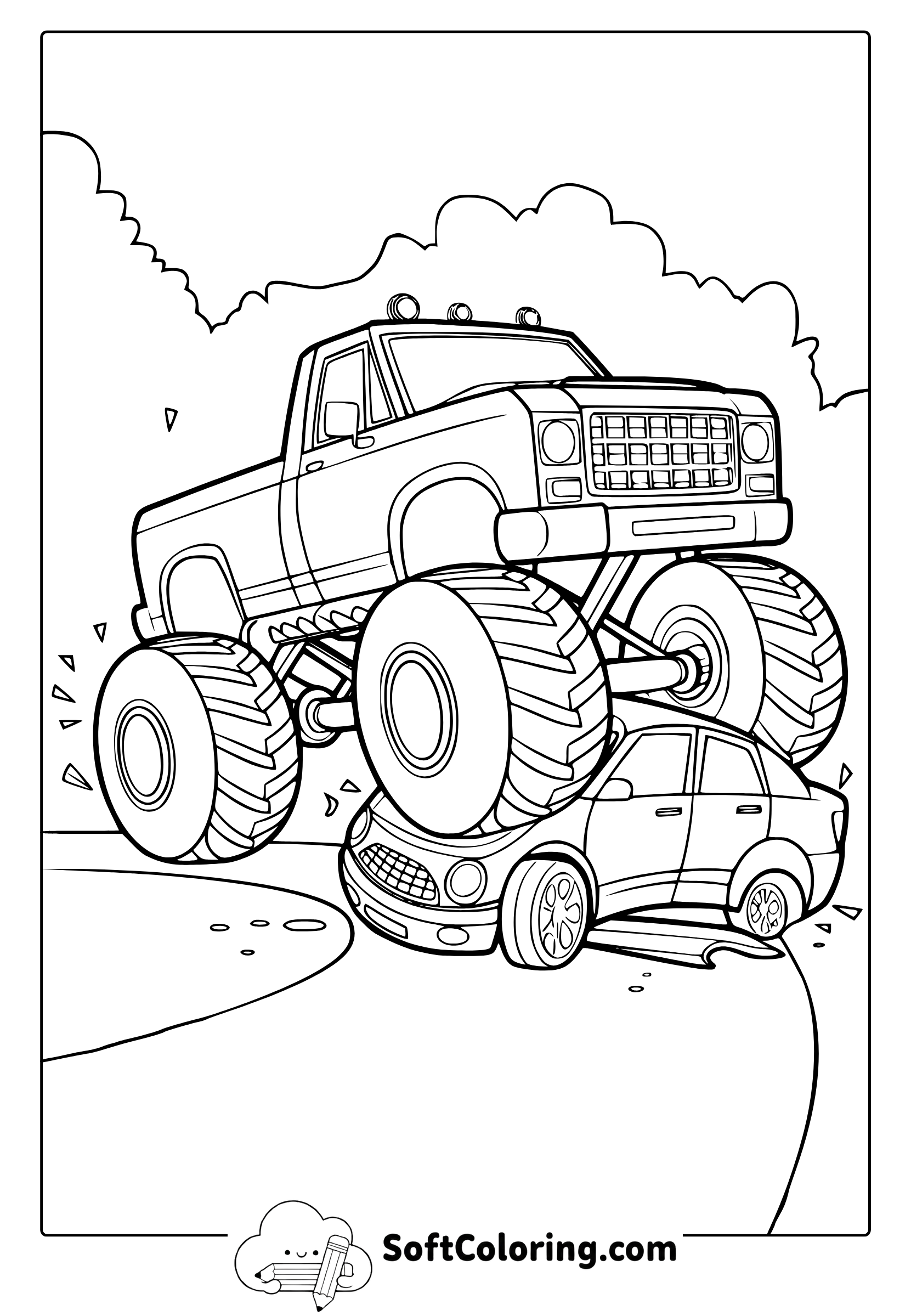 crushing monster truck coloring page