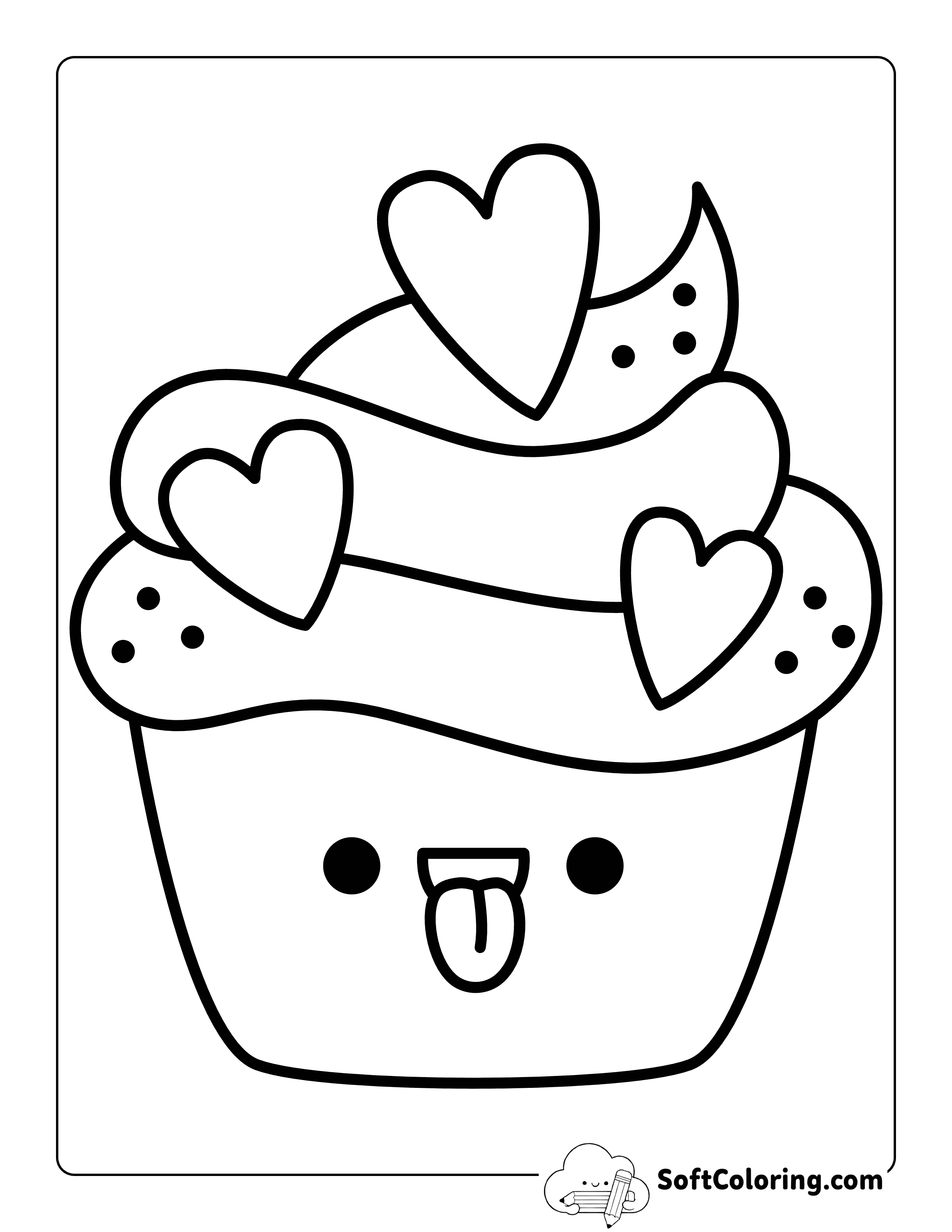 Kawaii Cheeky Cupcake Coloring Page for Kids