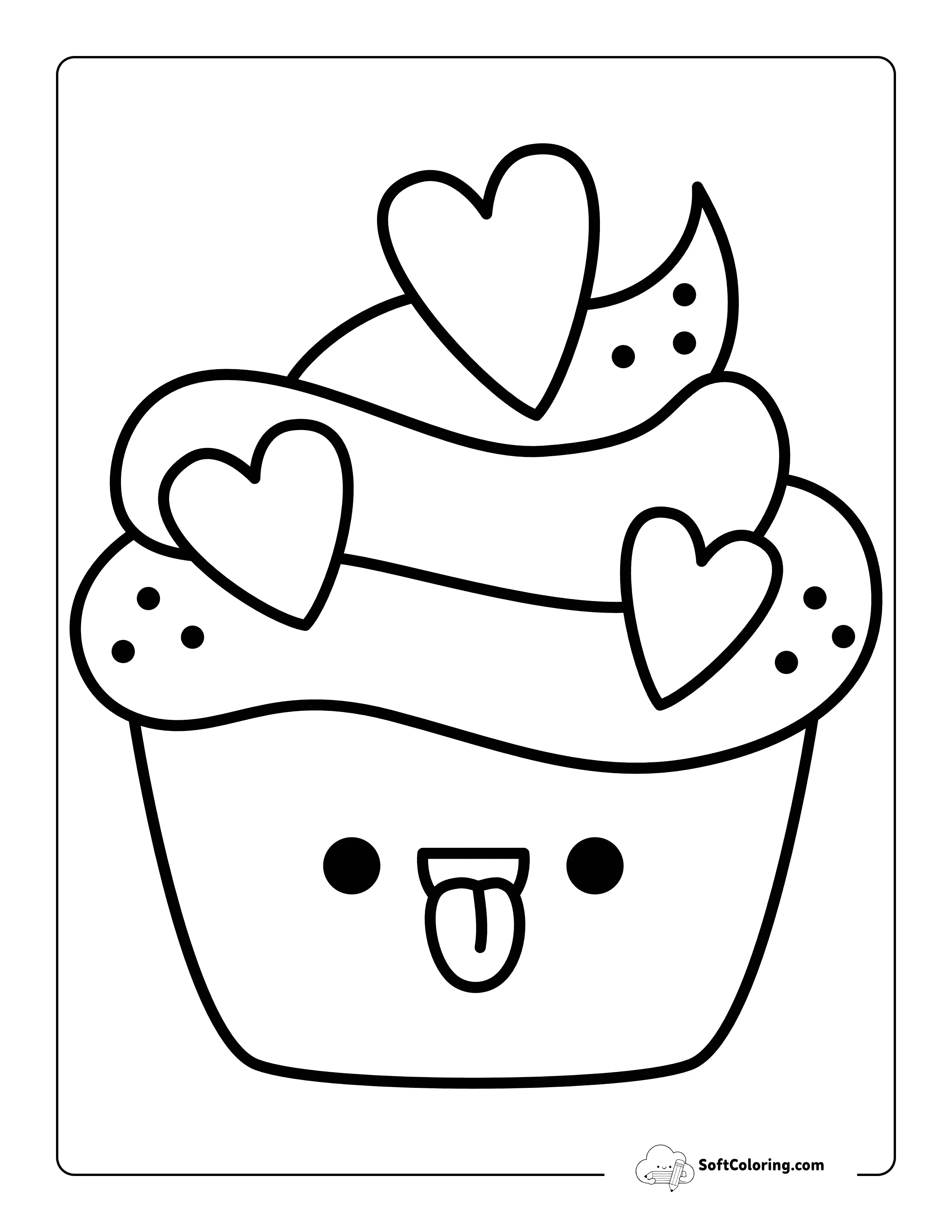 Kawaii Cheeky Cupcake Coloring Page For Kids