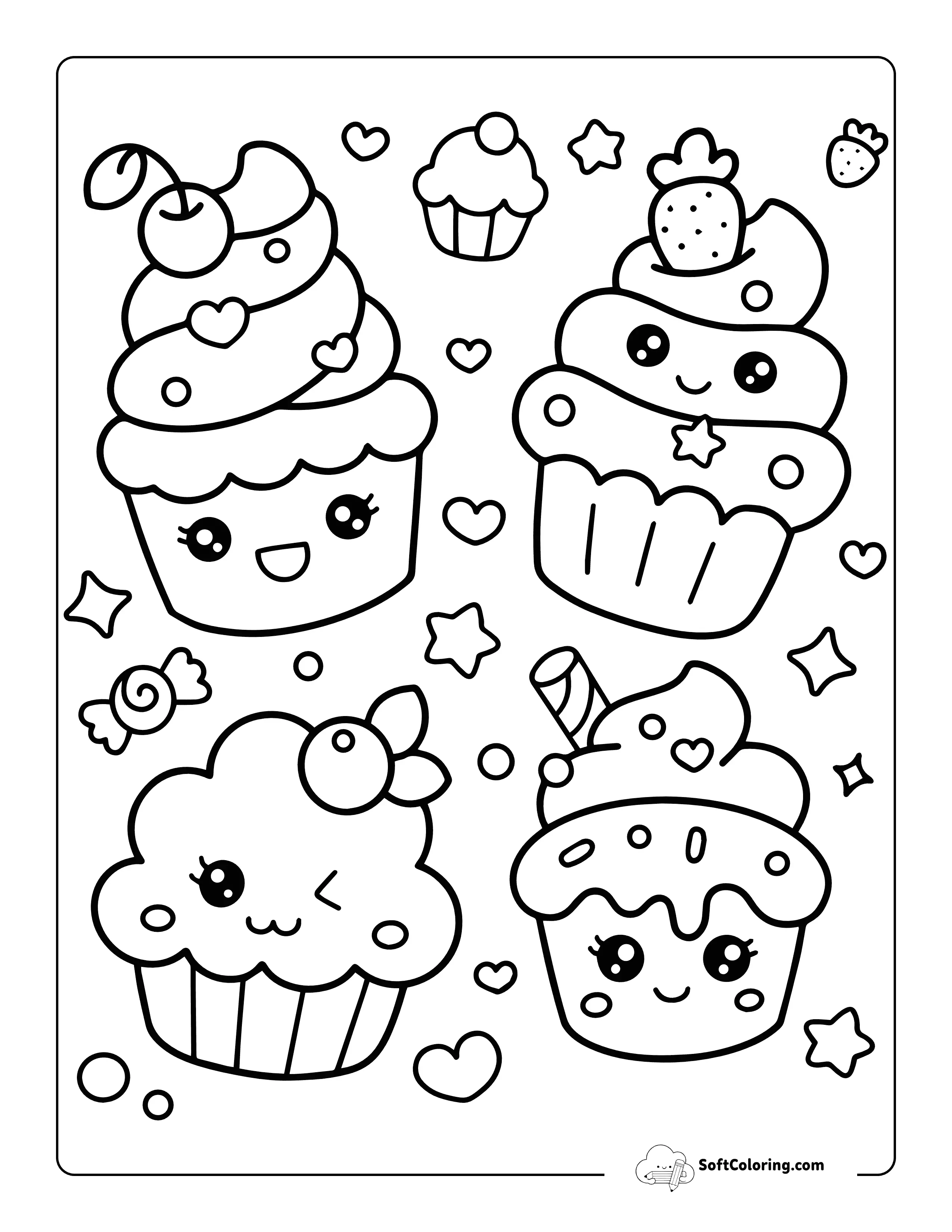Cute Kawaii Printable Cupcake Friends To Color