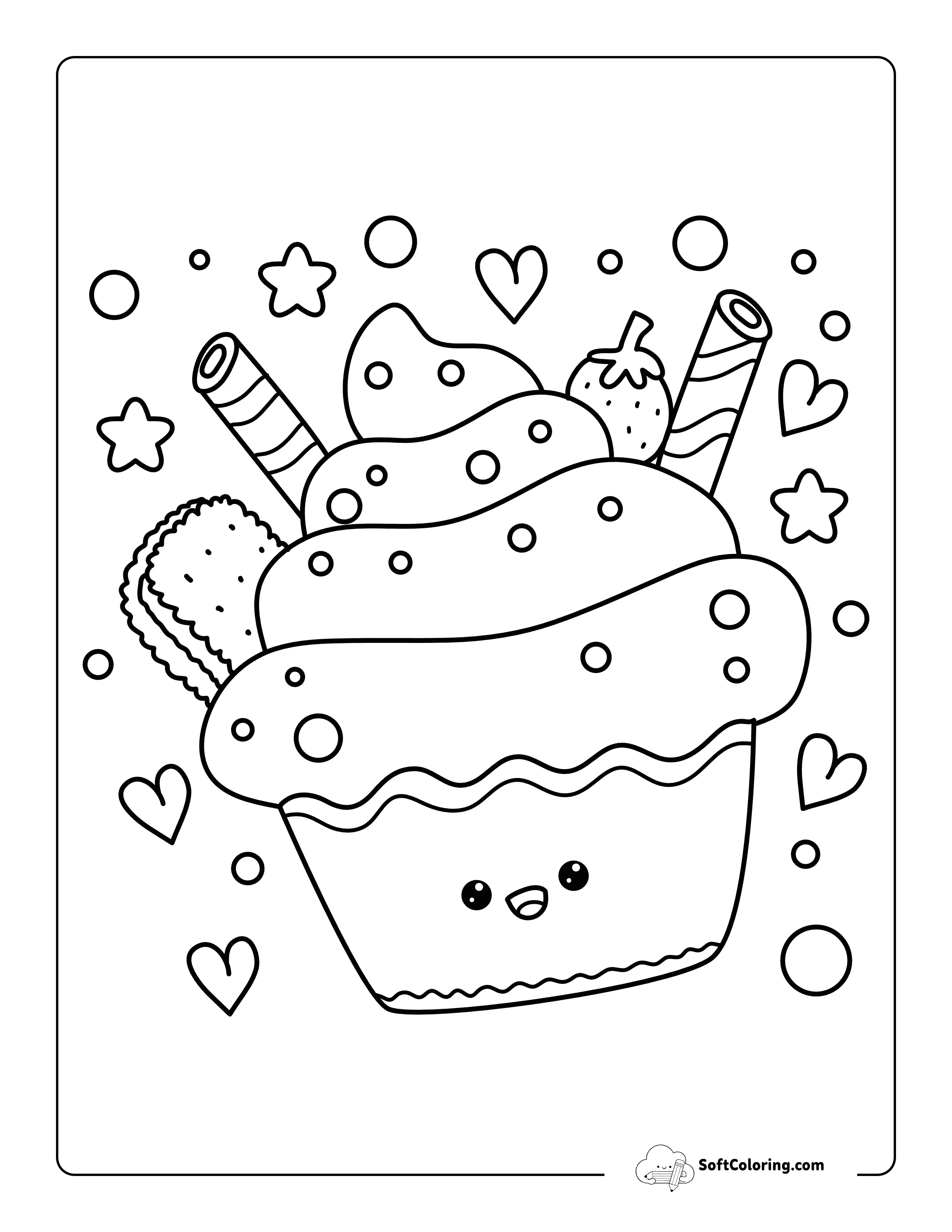 Kawaii Cupcake With Cookies And Fun Decorations