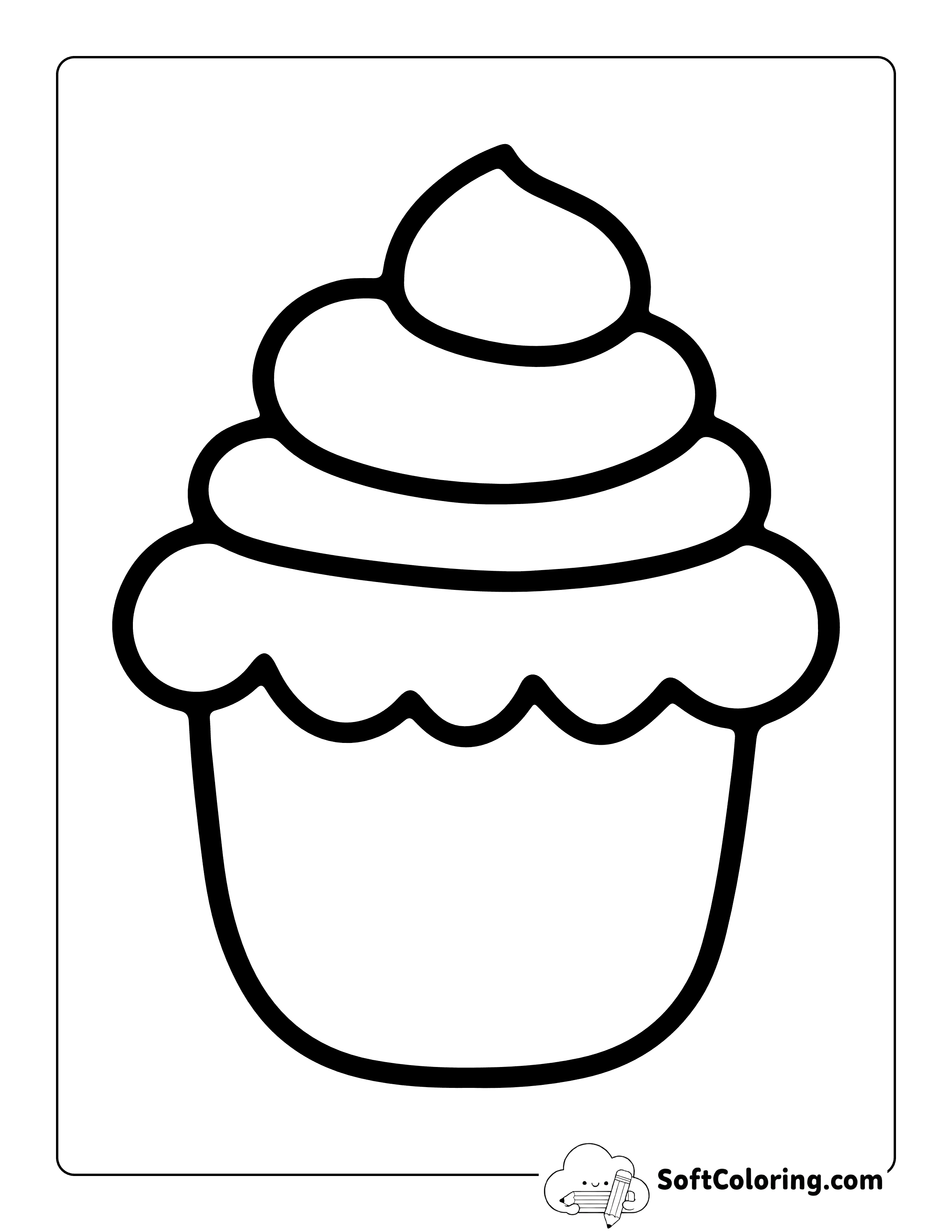 Simple Blank Cupcake Coloring Page Template