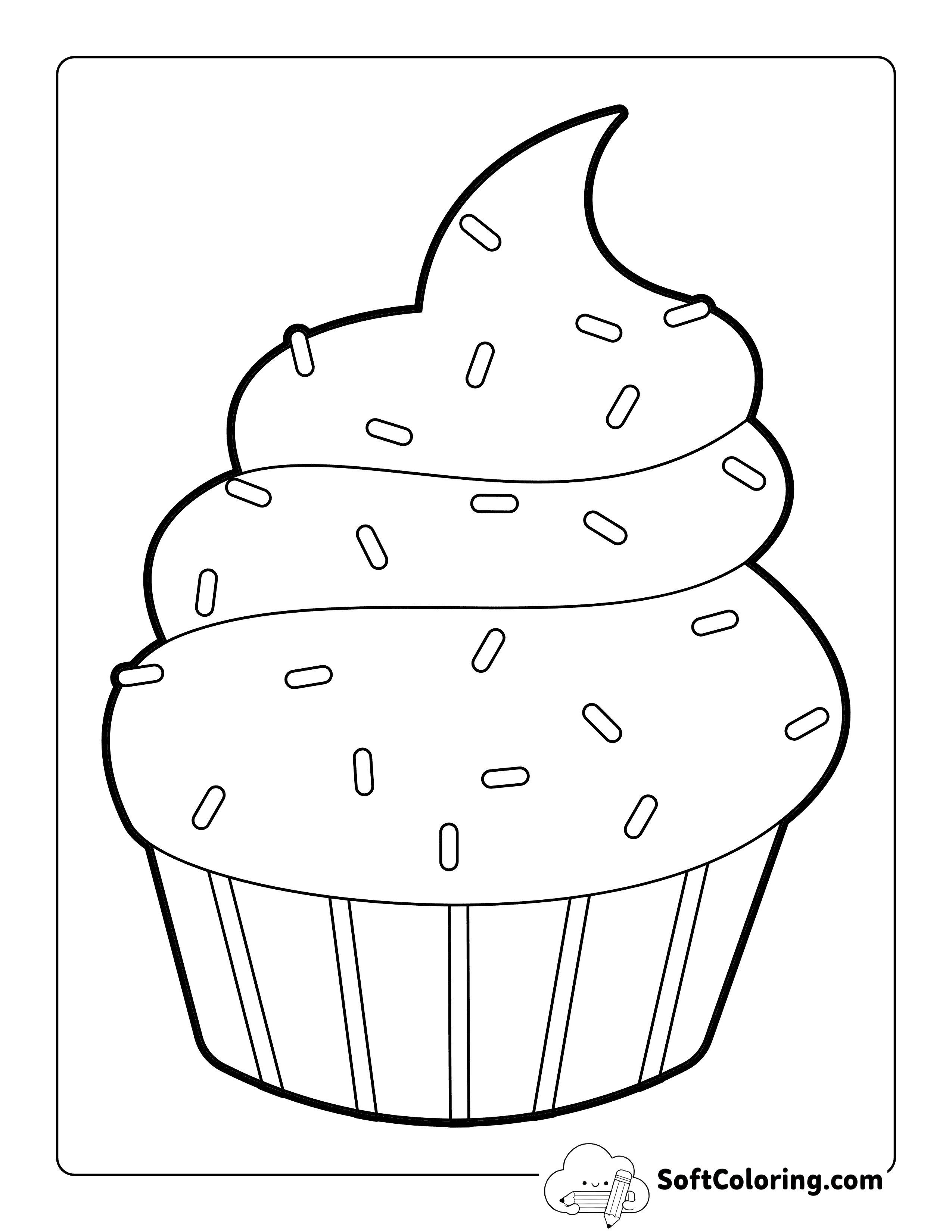 Simple Cupcake Outline with Sprinkles - Cute Cupcake ColoringPage