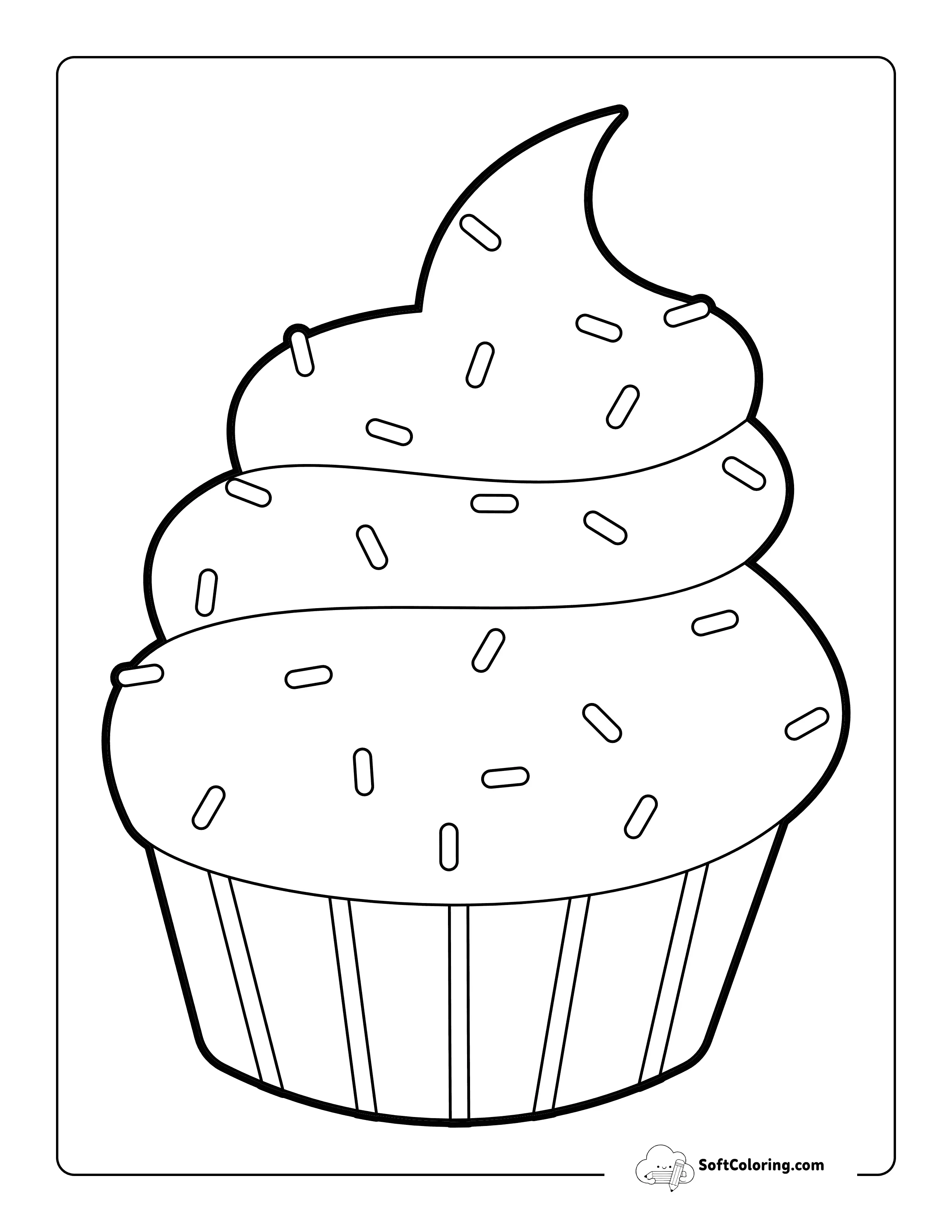 Simple Cupcake Outline With Sprinkles - Cute Cupcake ColoringPage