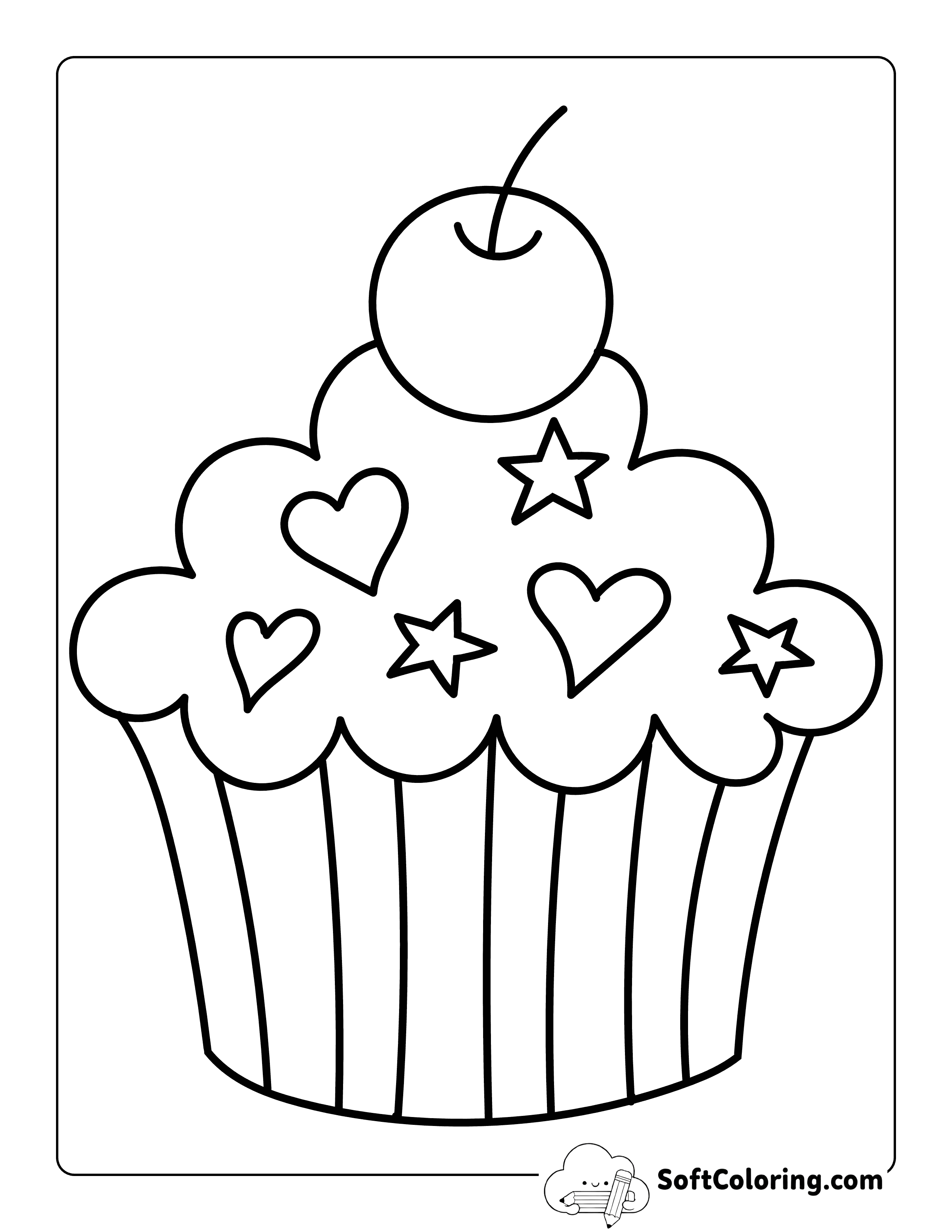 Cute Cupcake with Cherry - Printable Cupcake Coloring Sheet