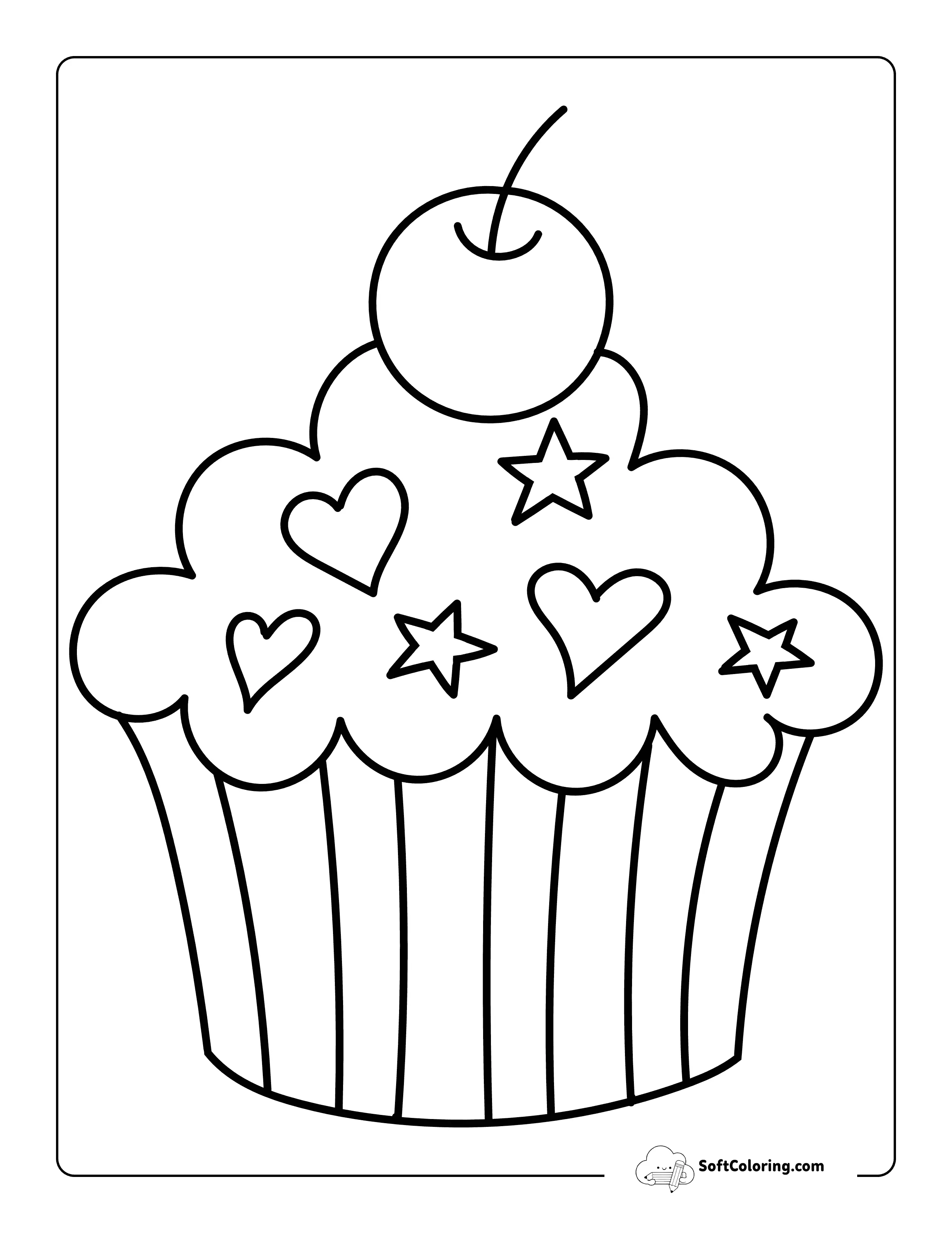 Cute Cupcake With Cherry - Printable Cupcake Coloring Sheet