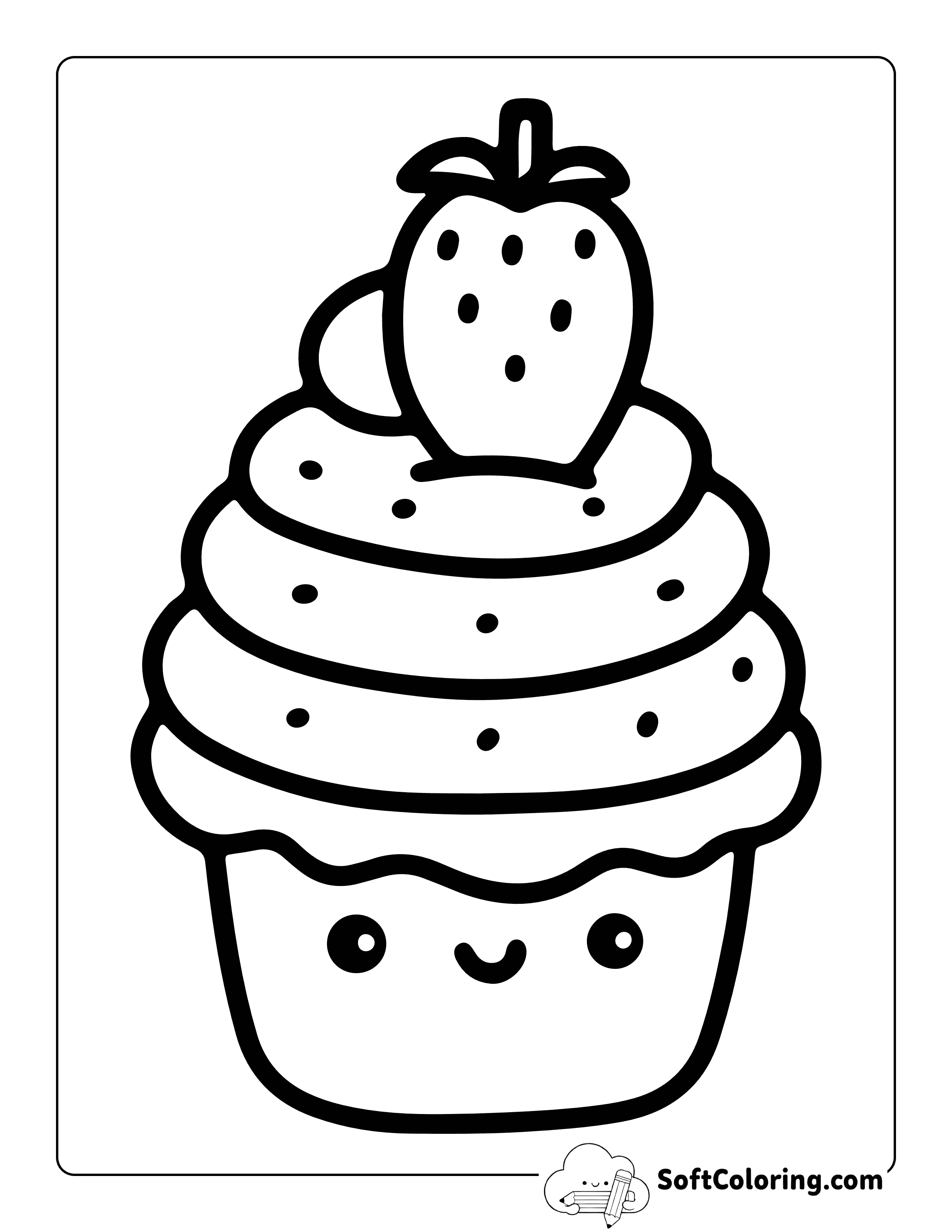 Simple Kawaii Strawberry Cupcake Coloring Page