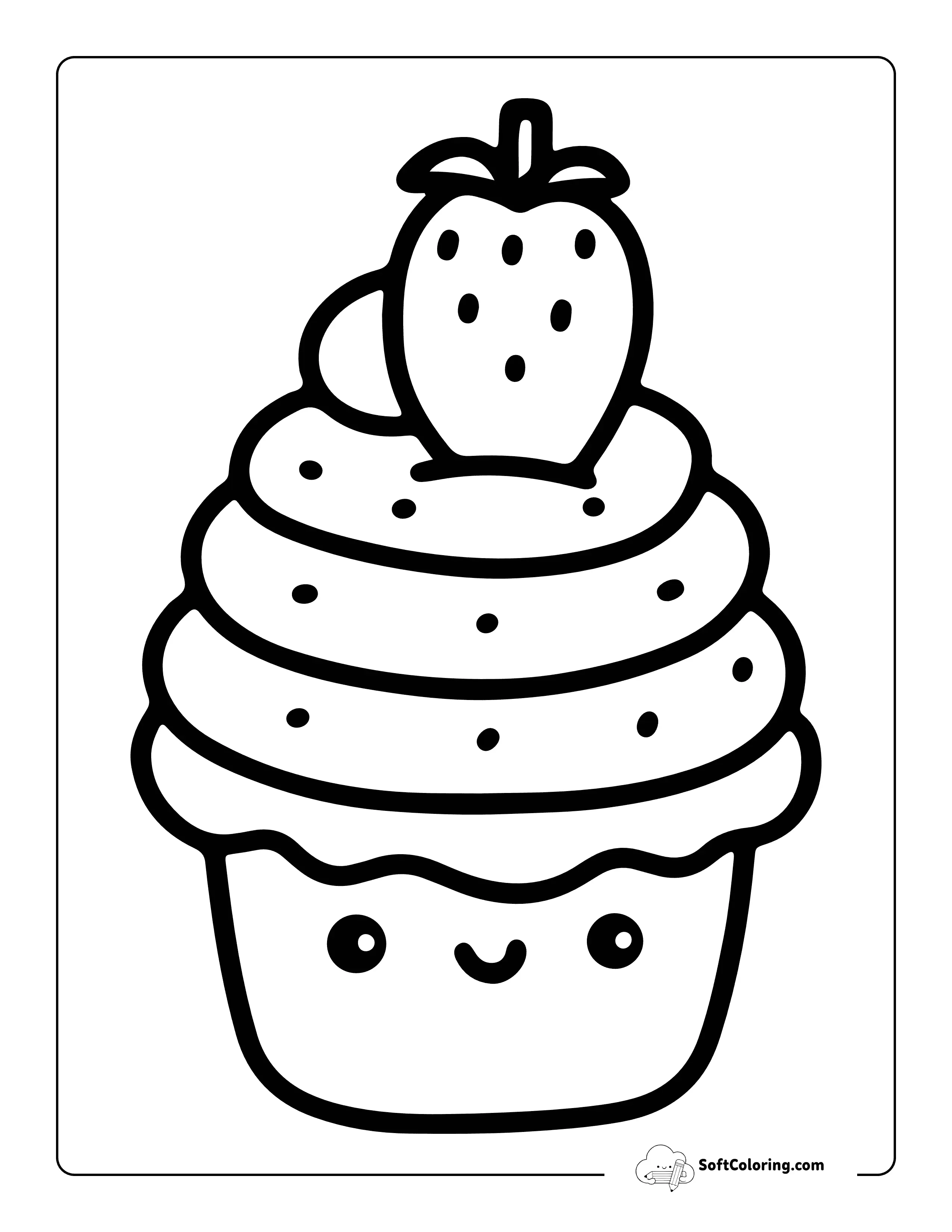 Simple Kawaii Strawberry Cupcake Coloring Page