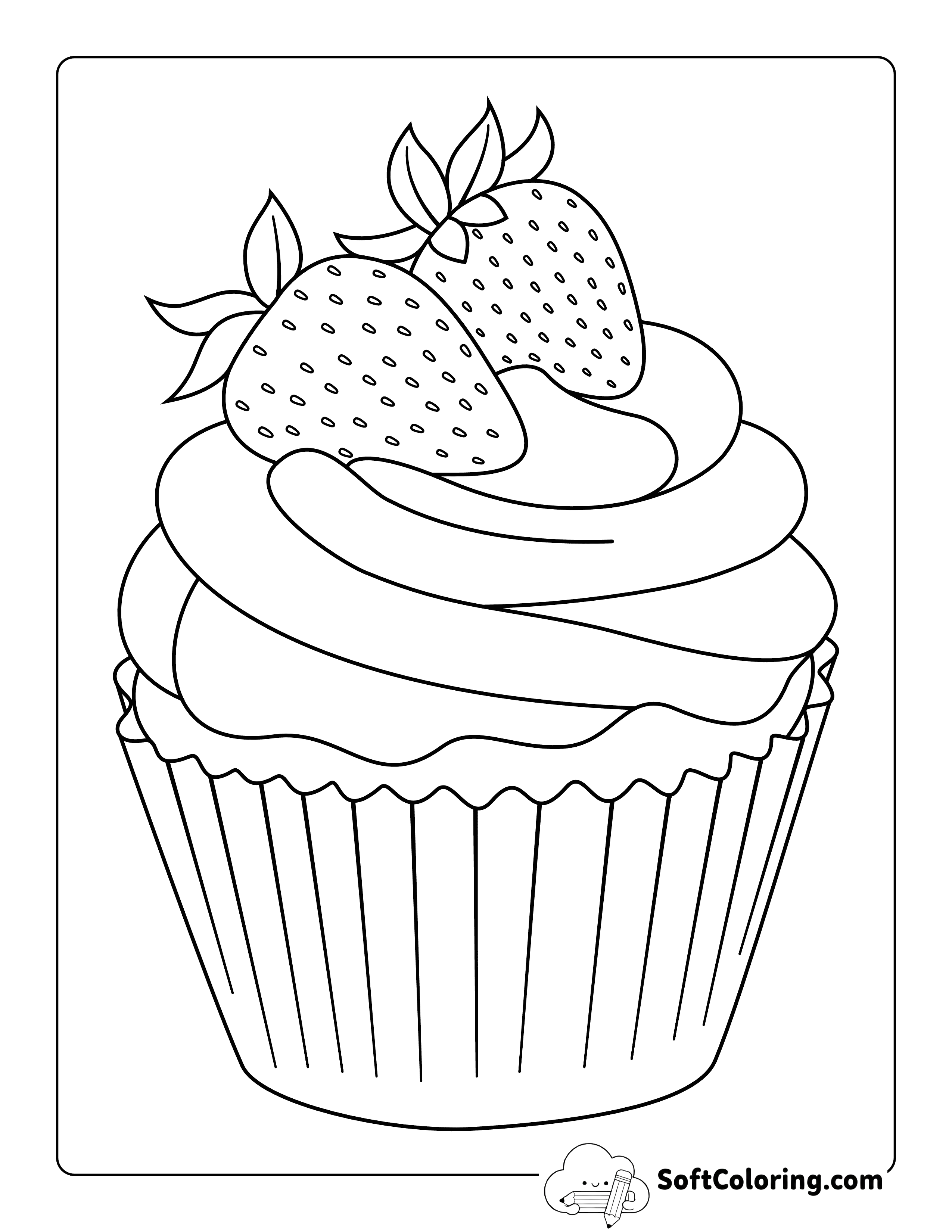 Simple Realistic Cupcake Outline Template for Adults to Color