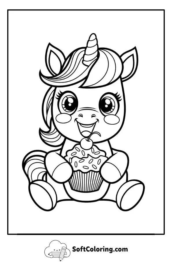 Unicorn Cupcake Coloring Page