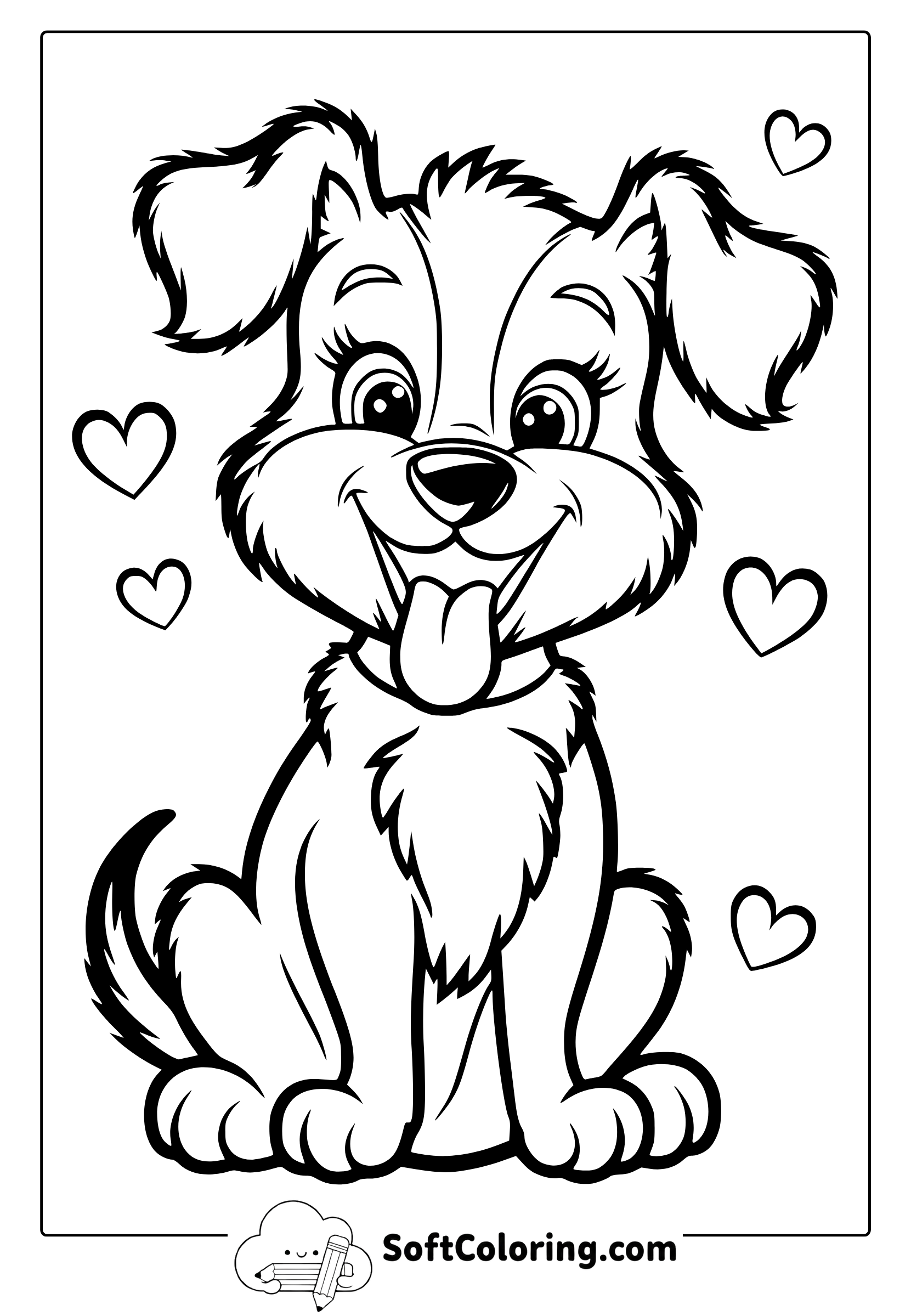 Cute And Playful Puppy With Hearts Coloring Page