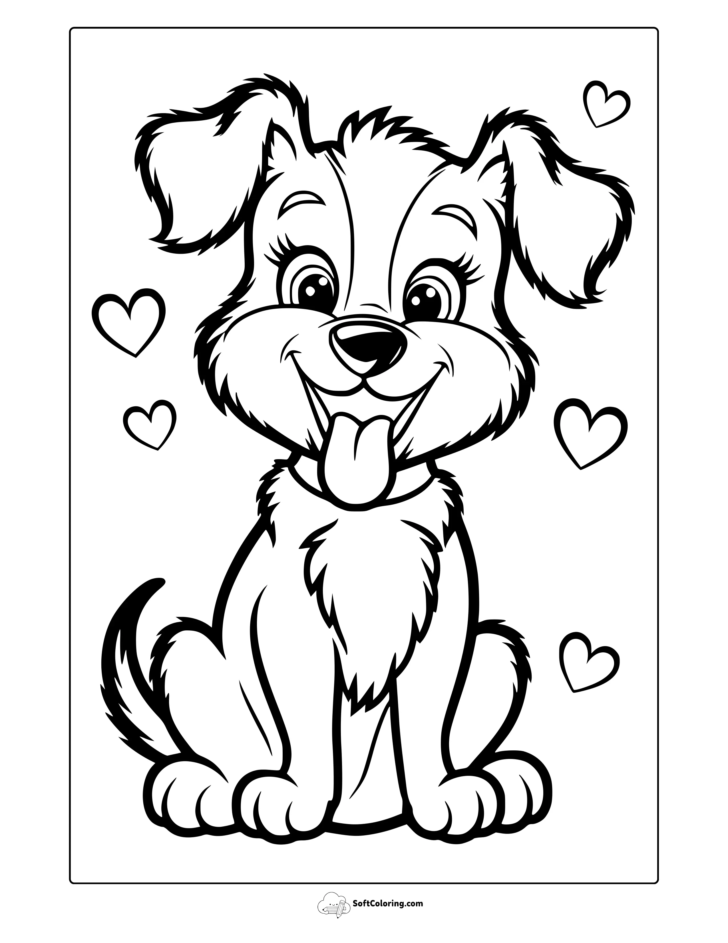Cute And Playful Puppy With Hearts Coloring Page