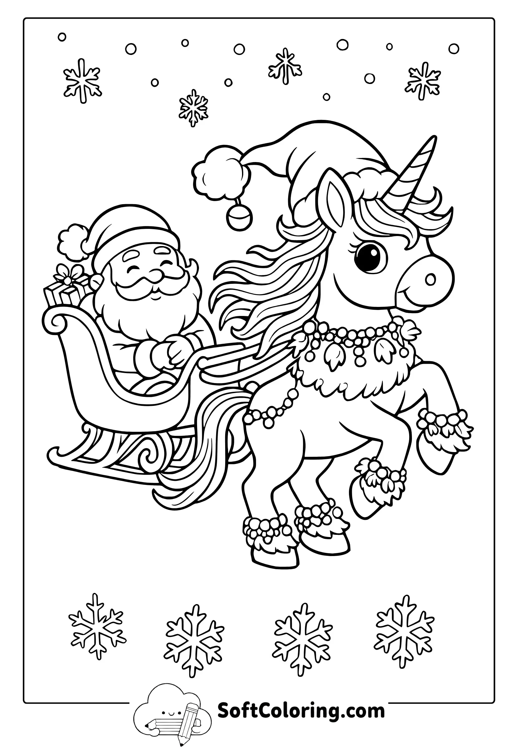 cute christmas unicorn coloring page