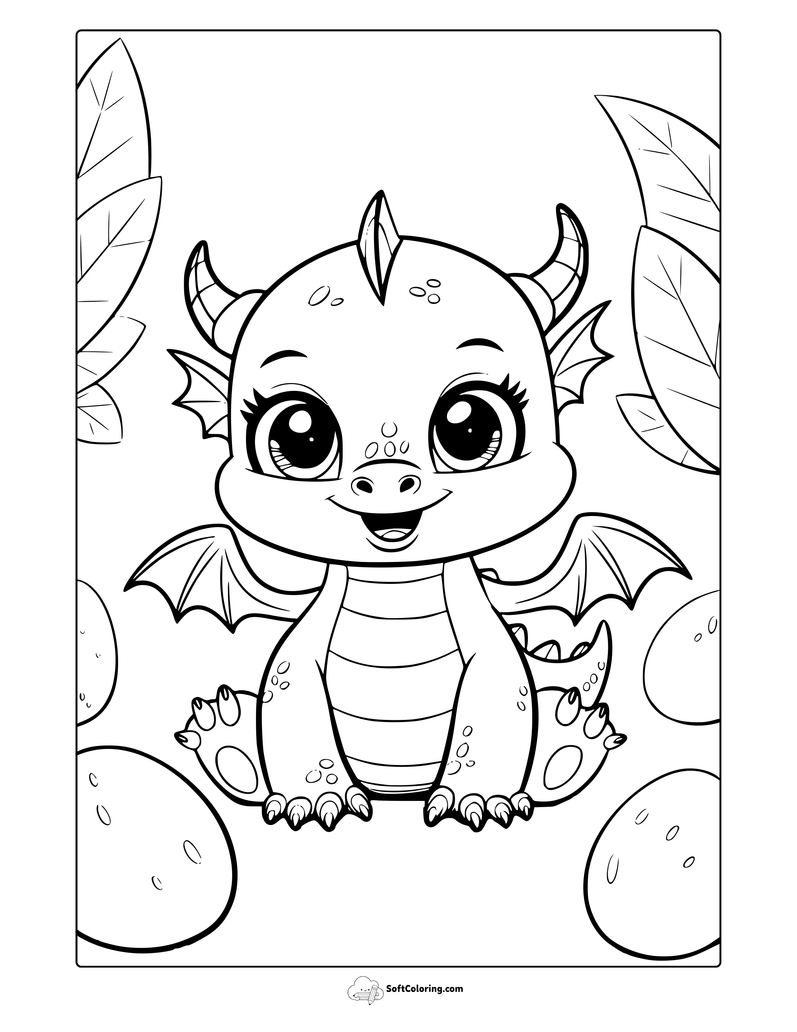 Cute Dragon With Eggs Coloring Page
