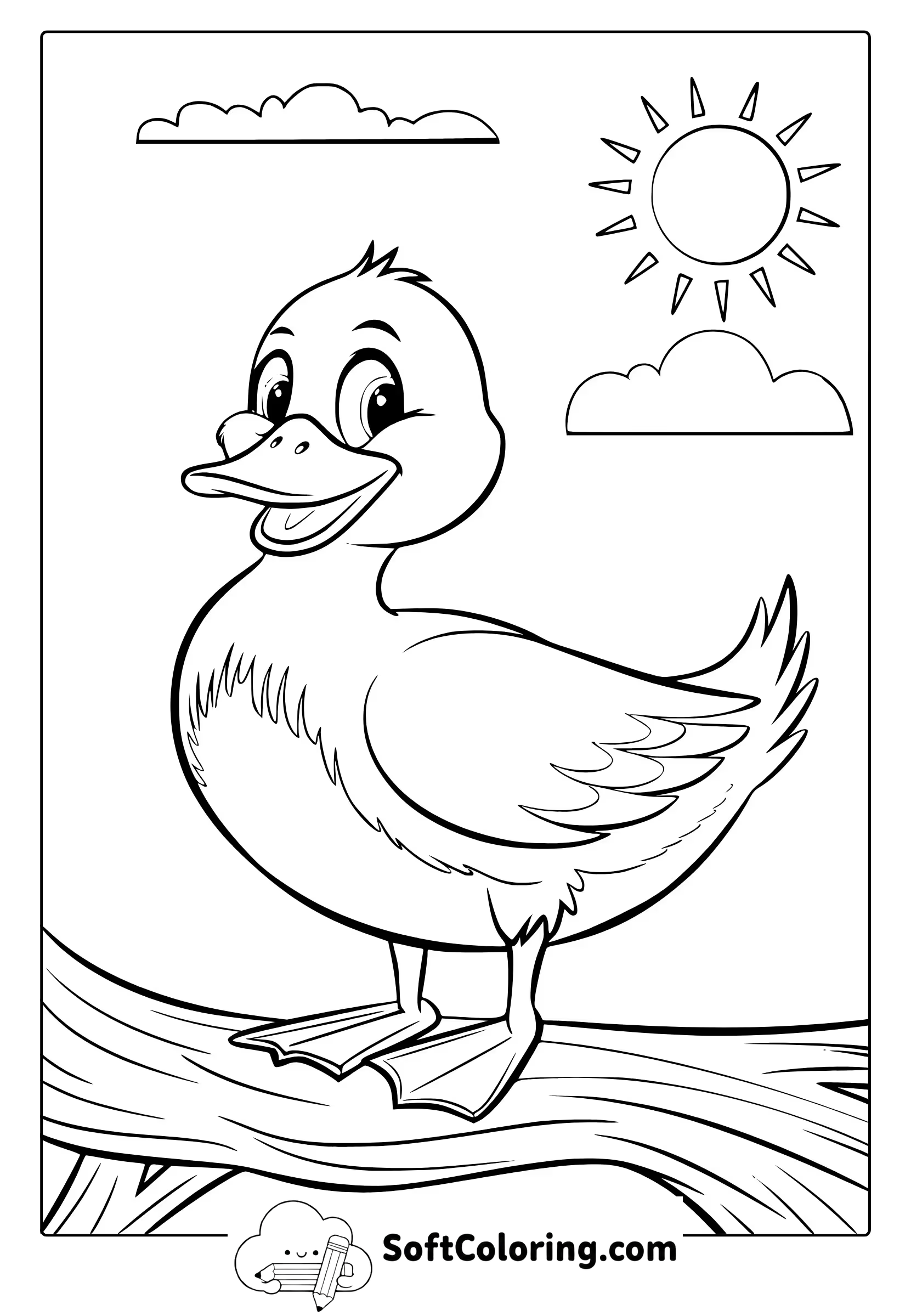 cute duck under the summer sun coloring page