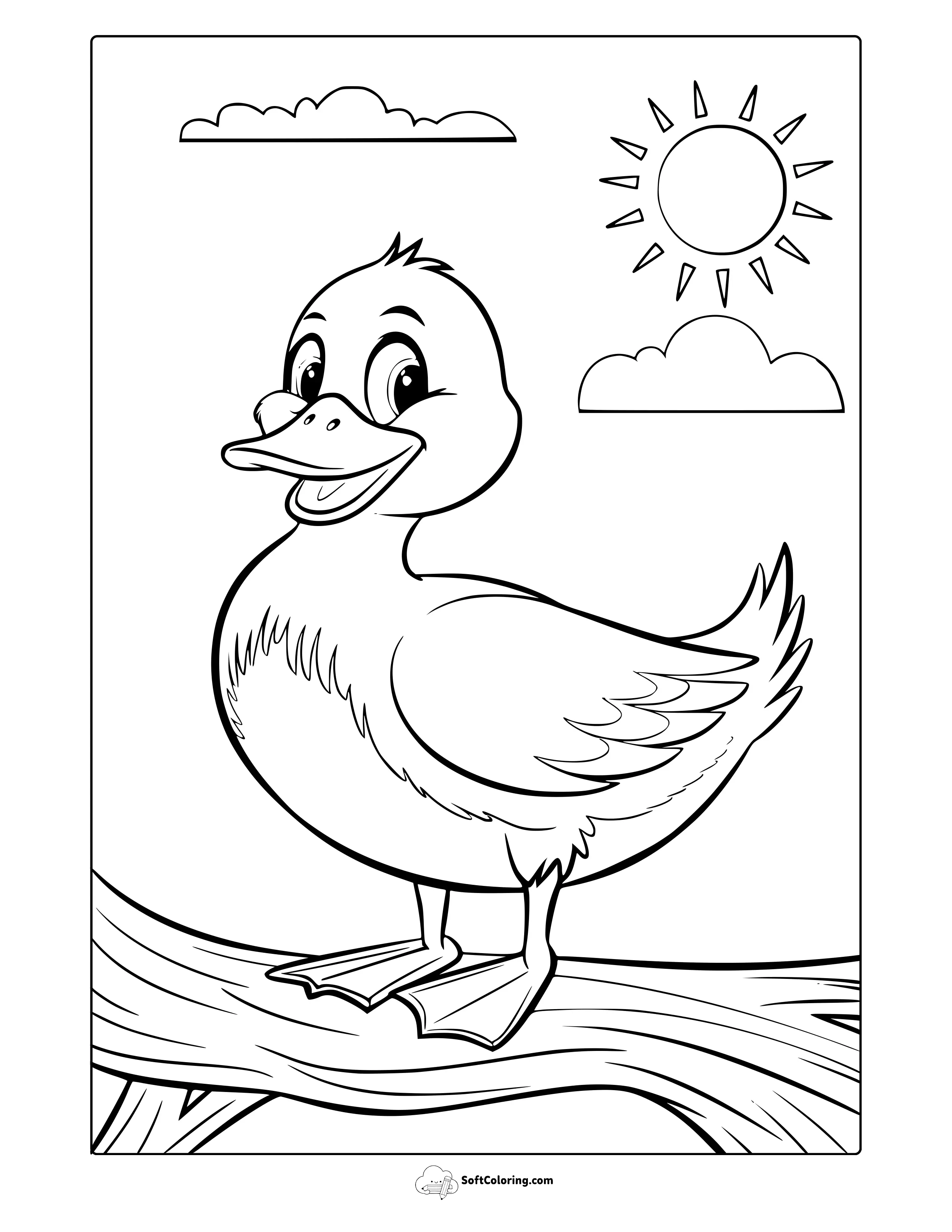 Cute Duck Under The Summer Sun Coloring Page