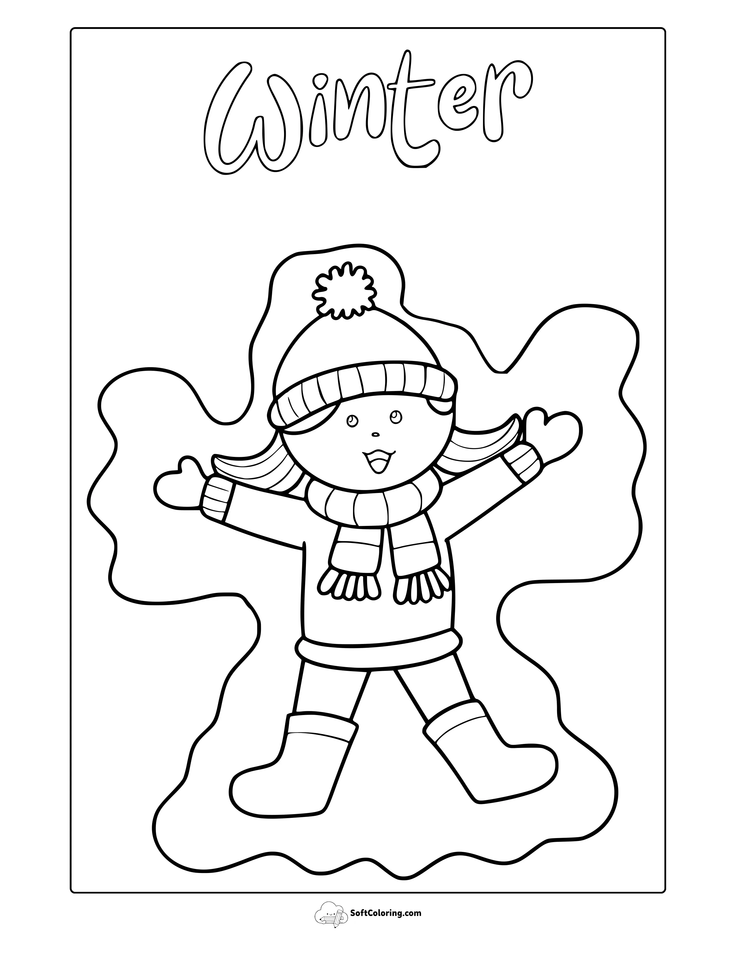 Cute Girl Making A Snow Angel Coloring Page
