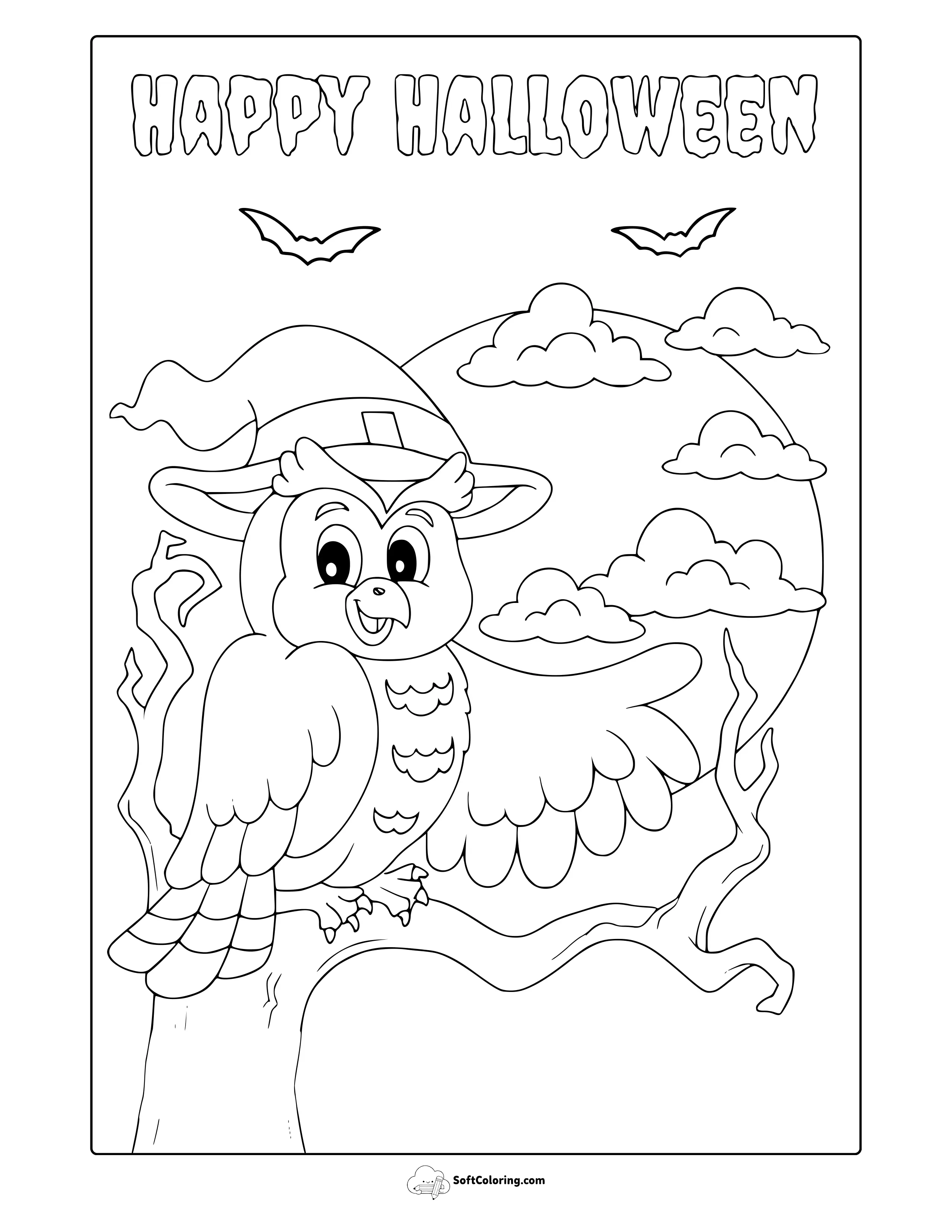Cute Halloween Owl Coloring Page