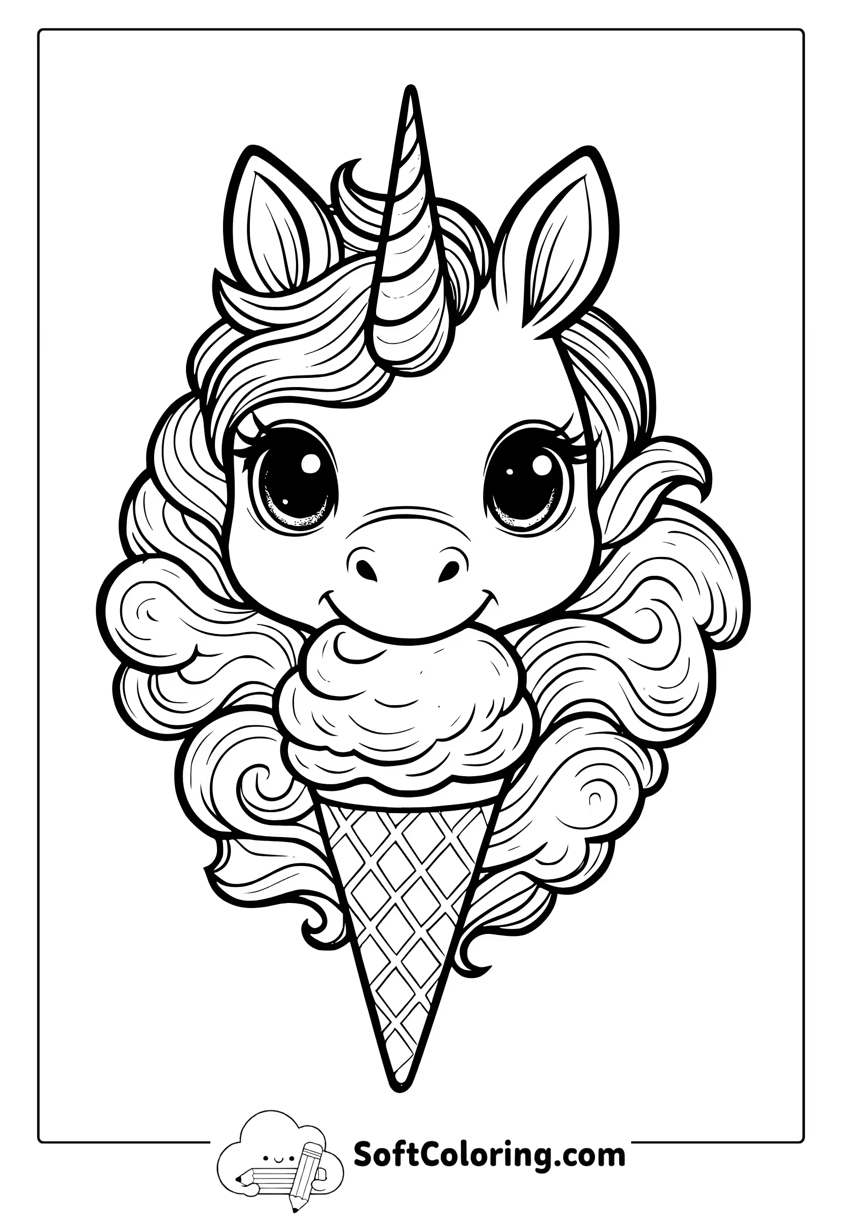 cute ice cream unicorn coloring page