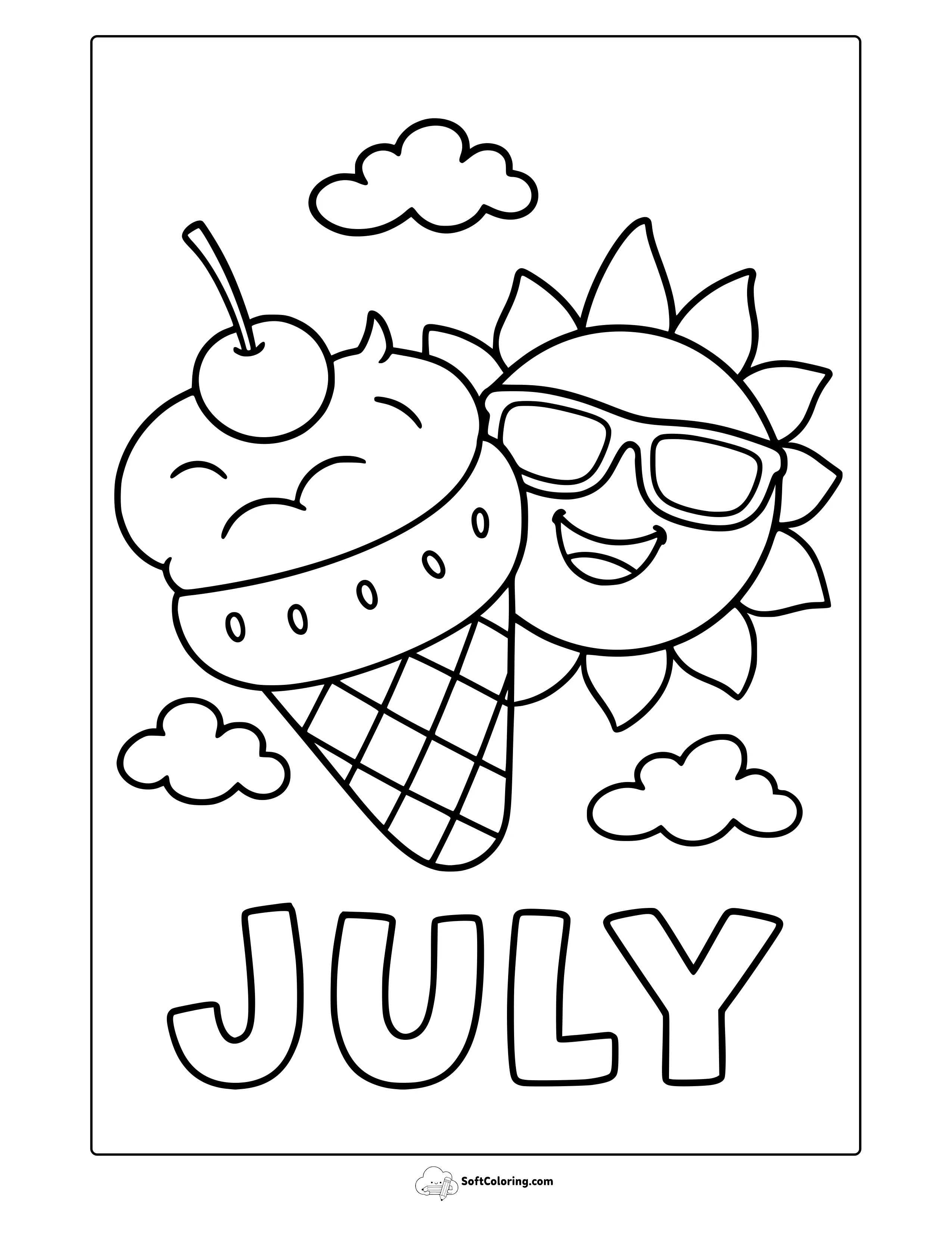 Cute July Coloring Page