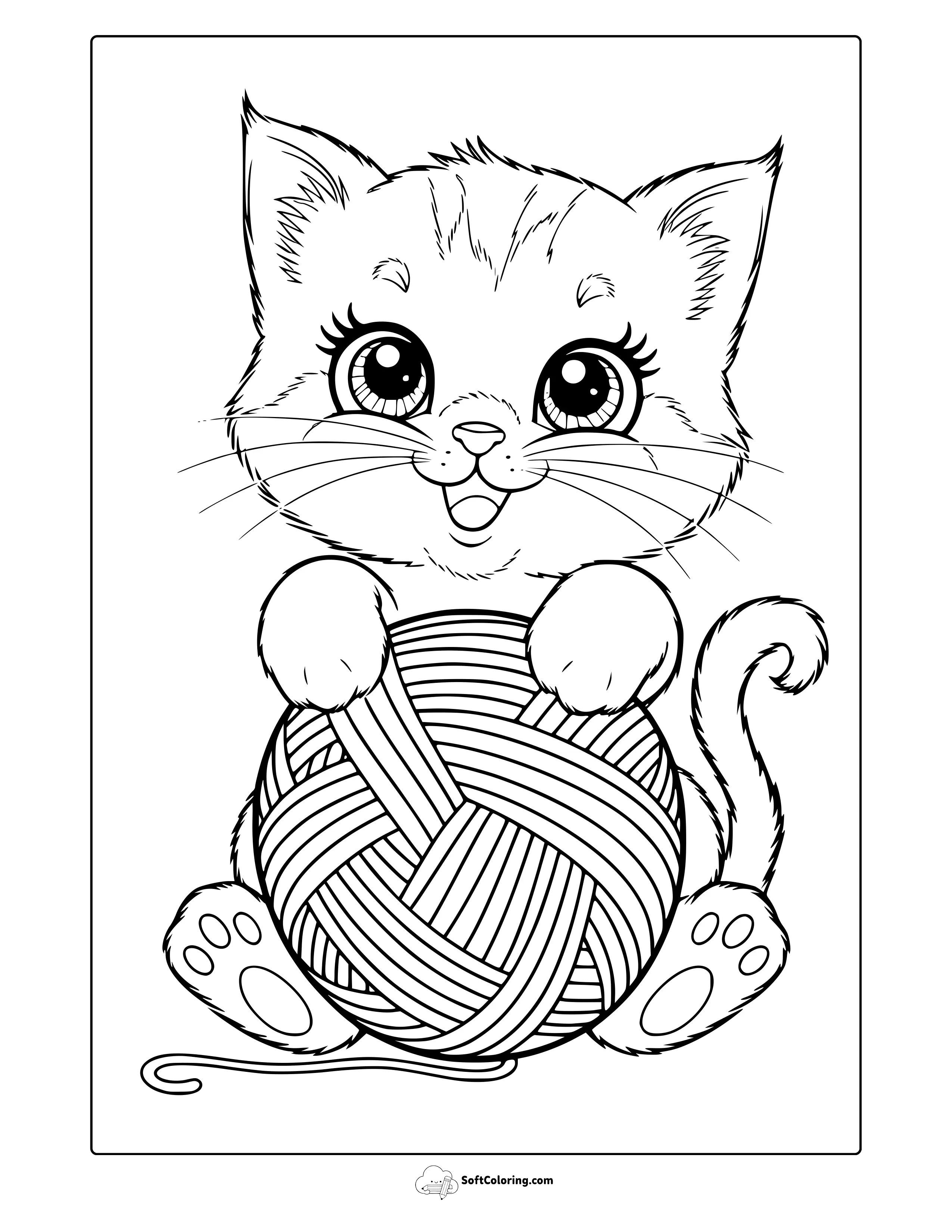 Cute Kawaii Cat Coloring Page