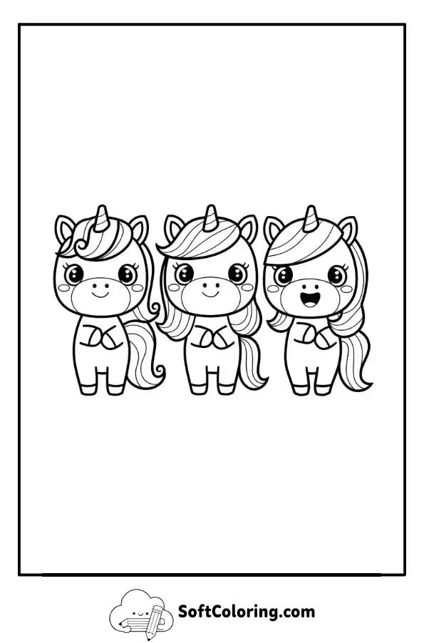 Cute Kawaii Unicorn Coloring Page