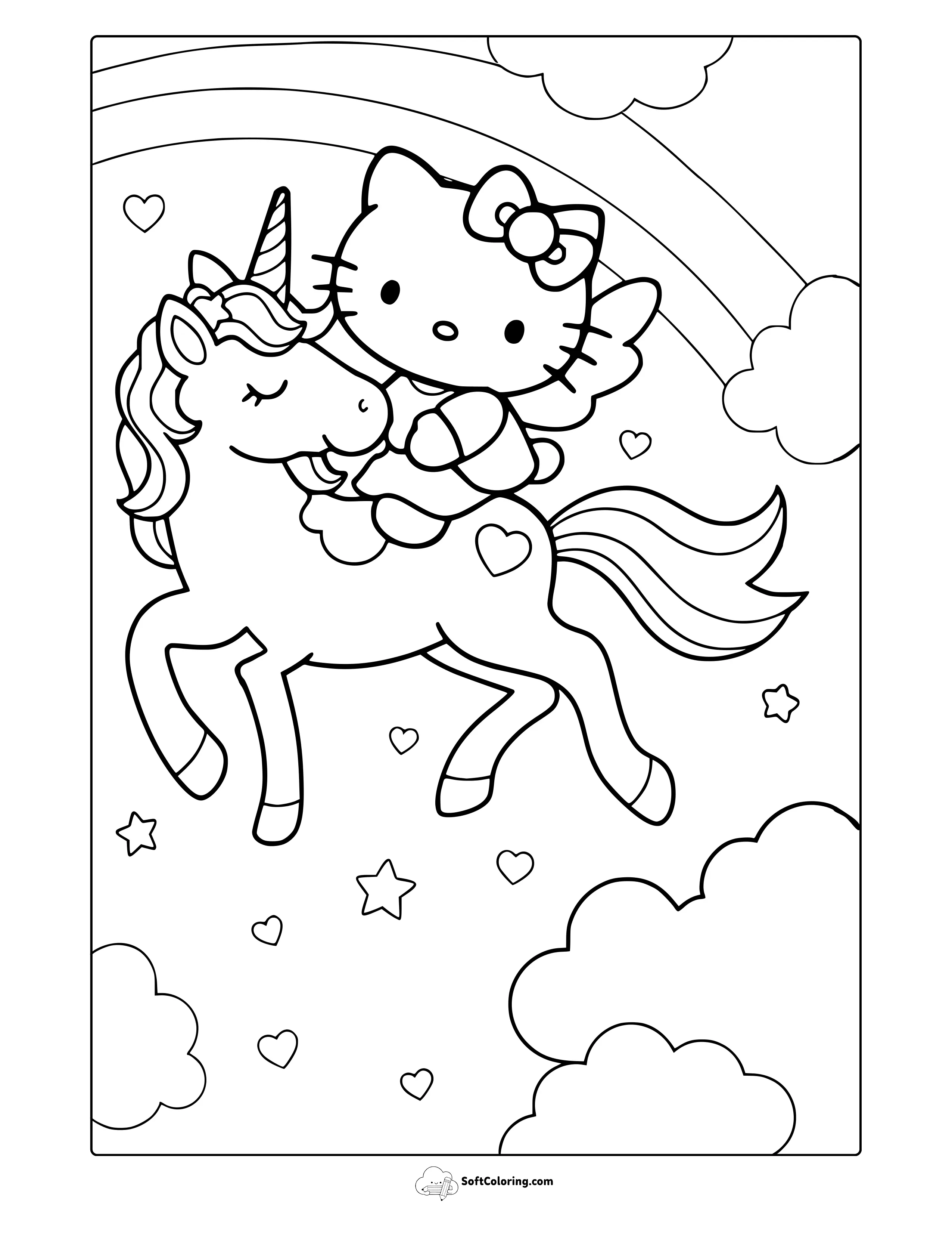 Cute Kitty Unicorn Coloring Page
