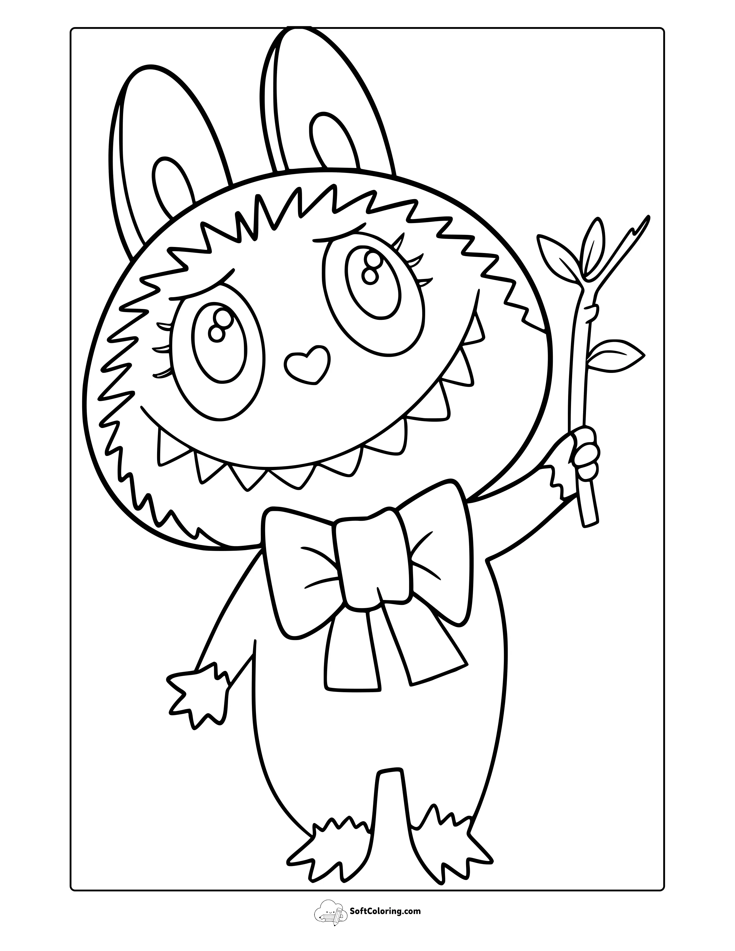 Cute Labubu Extending A Branch Coloring Page