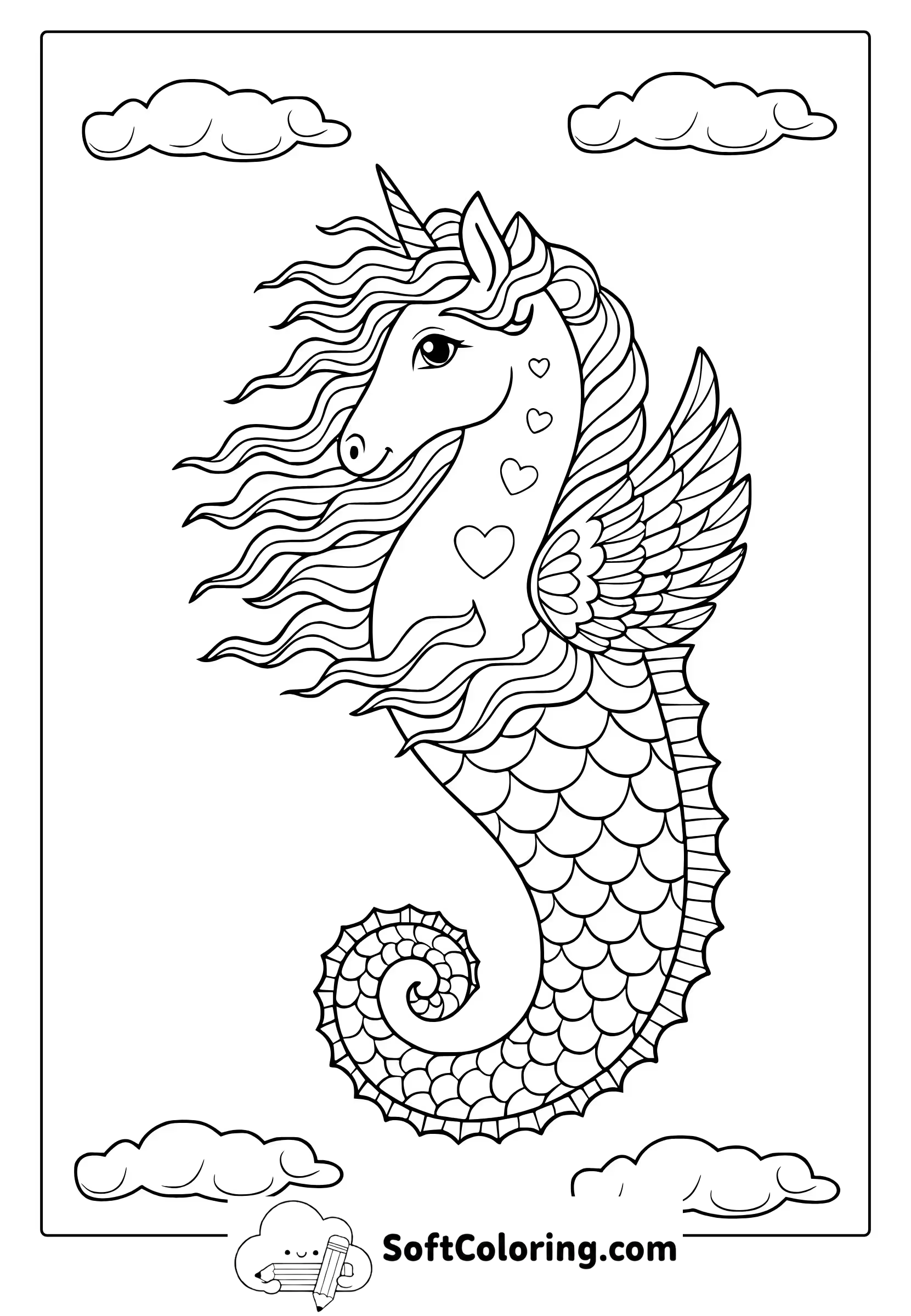 cute mermaid unicorn coloring page