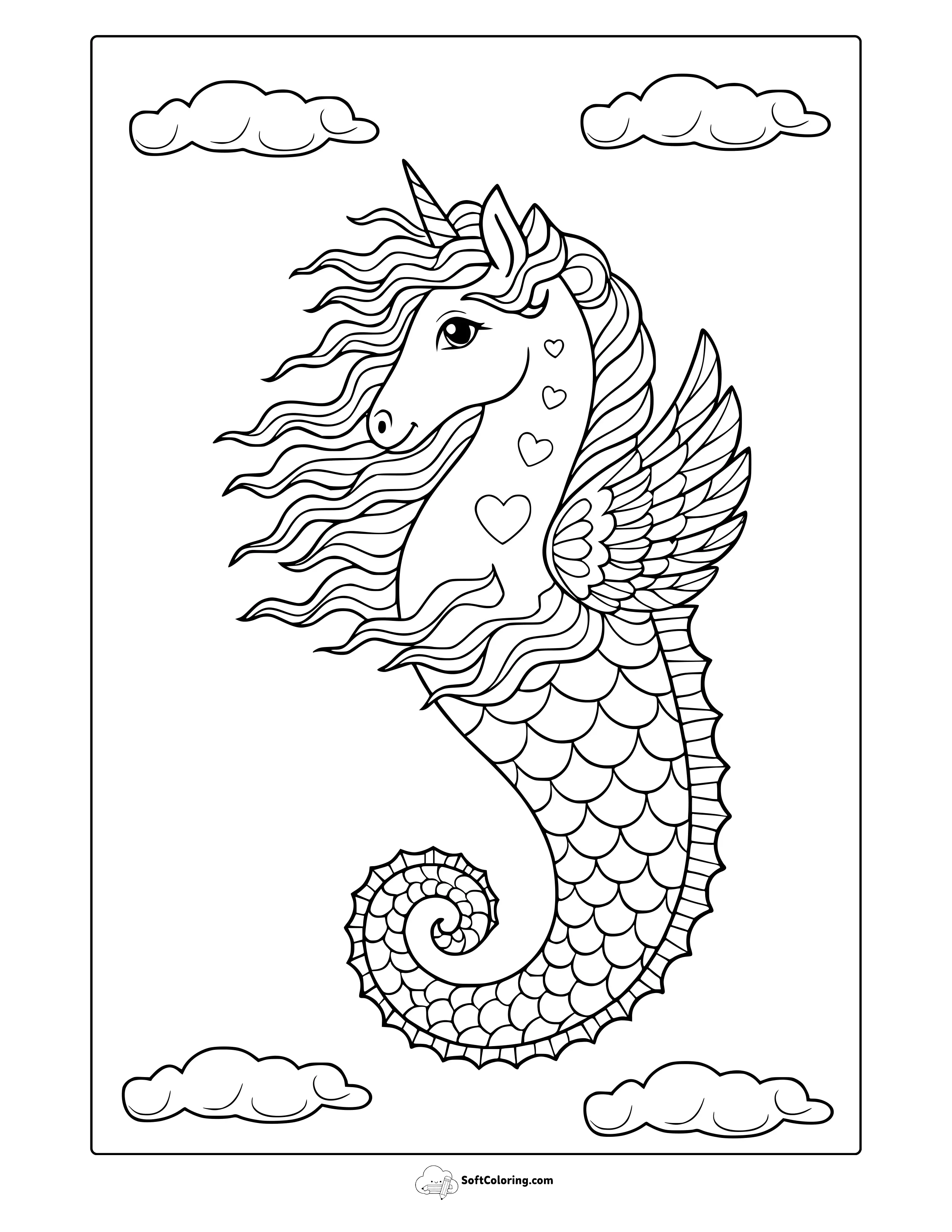 Cute Mermaid Unicorn Coloring Page