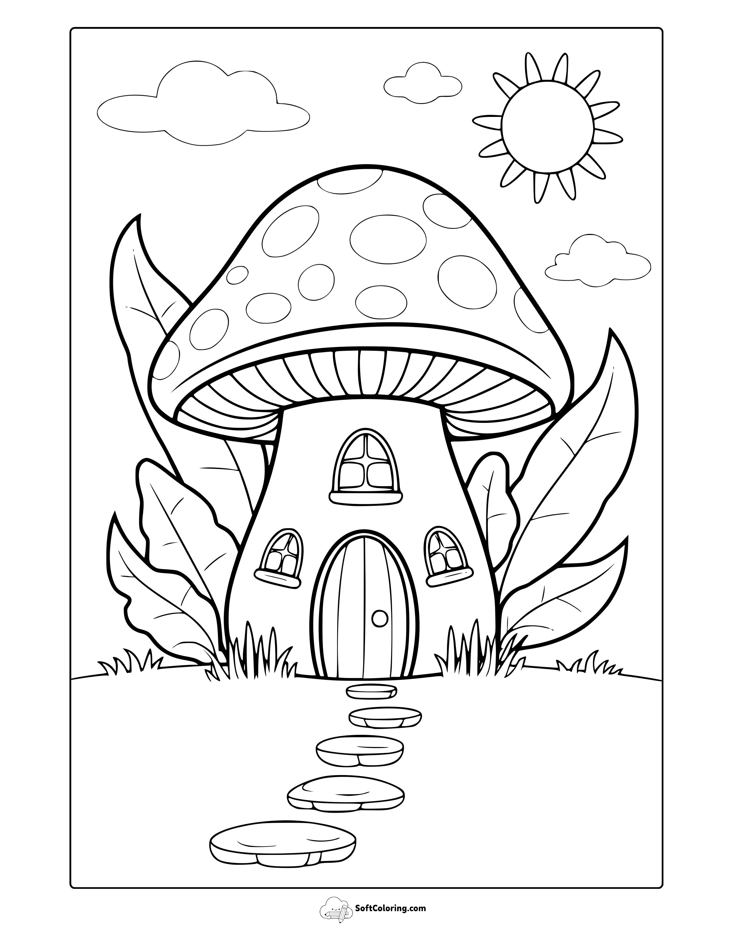 Cute Mushroom House Coloring Page