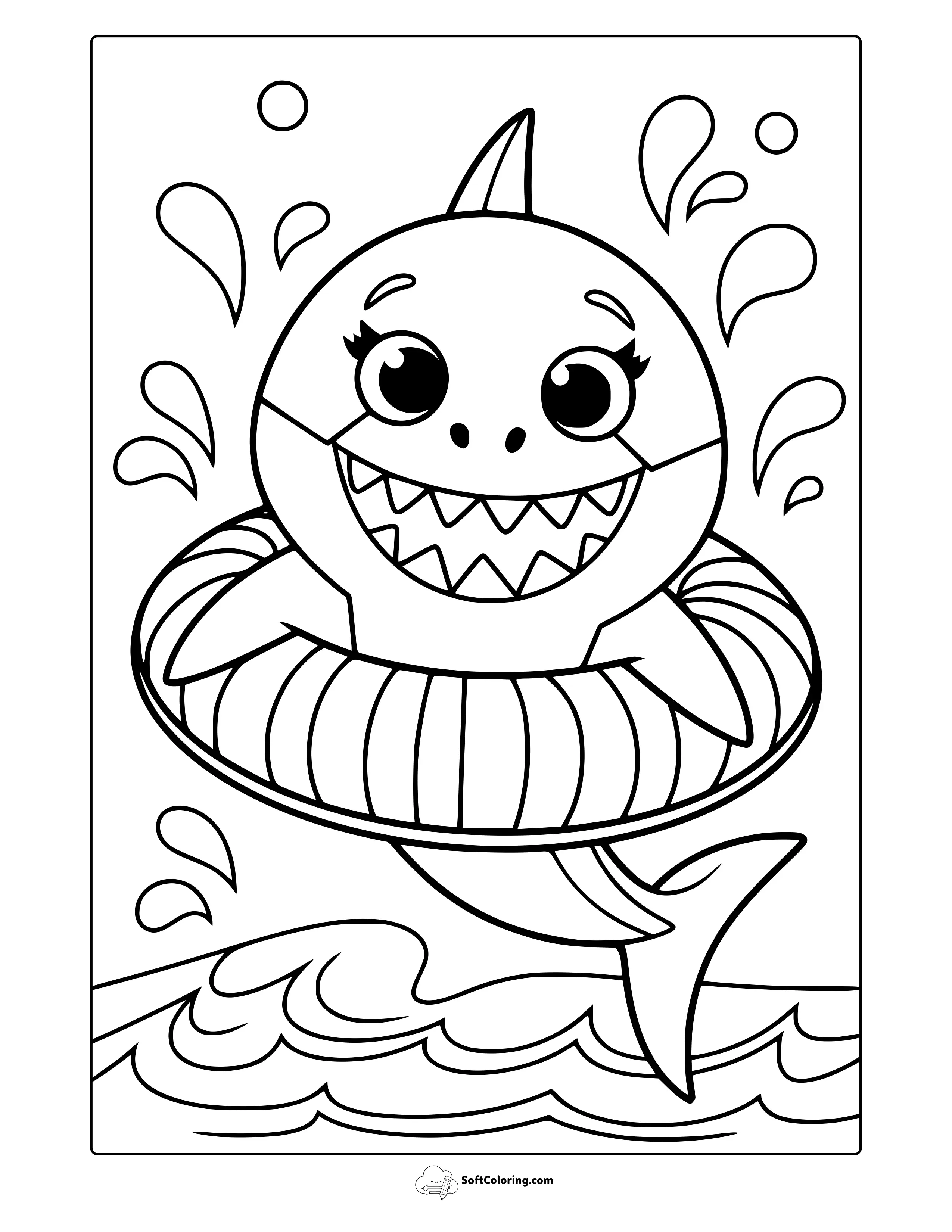 Cute Summer Shark Coloring Page