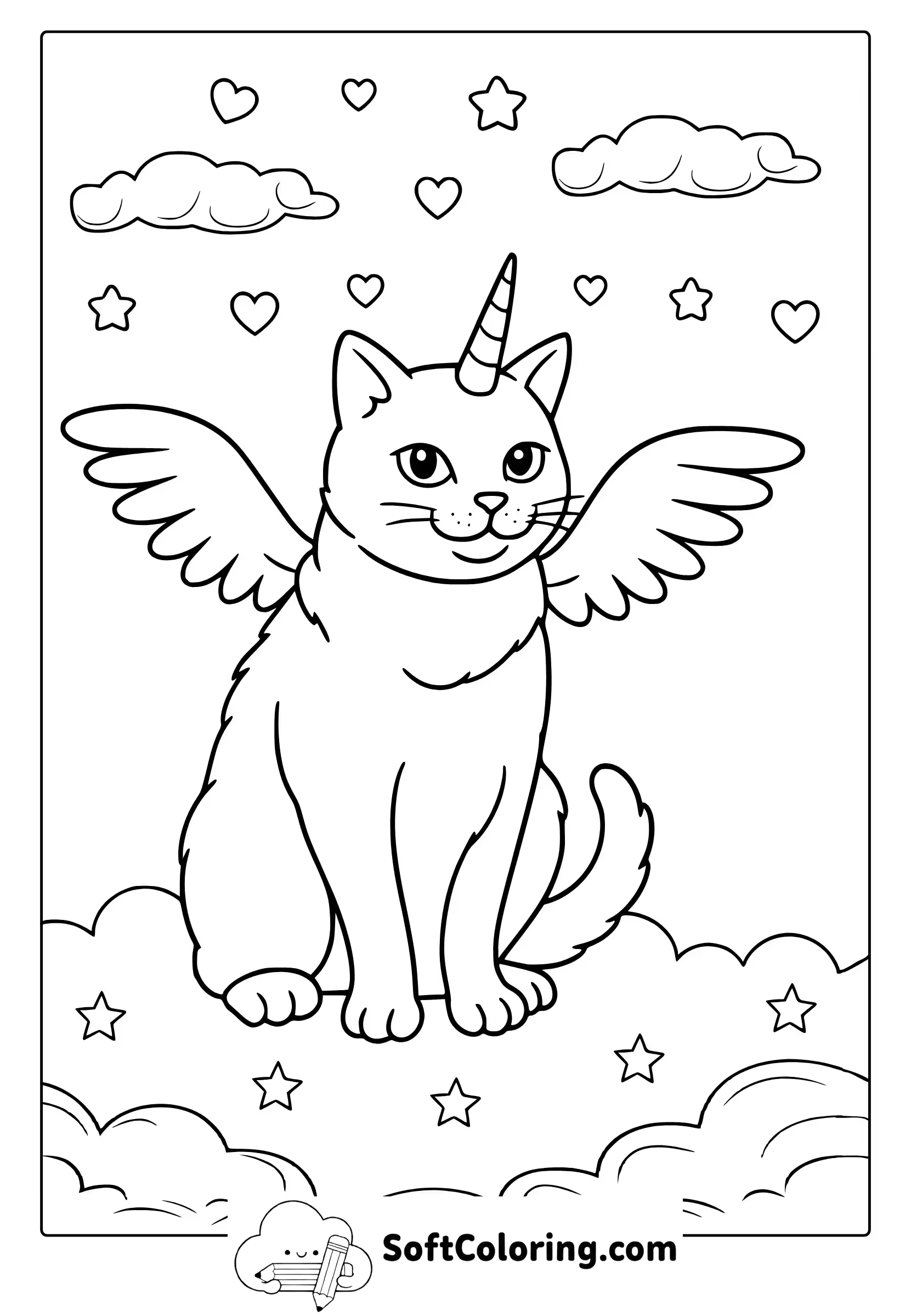 cute unicorn cat coloring page