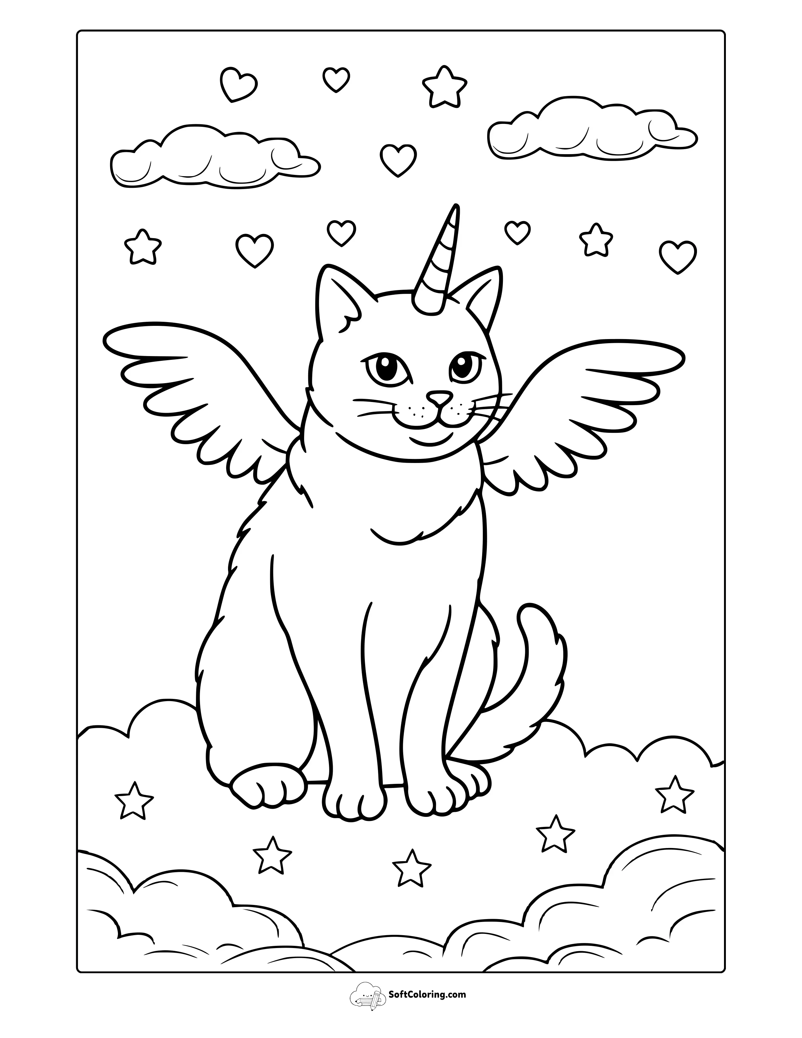 Cute Unicorn Cat Coloring Page