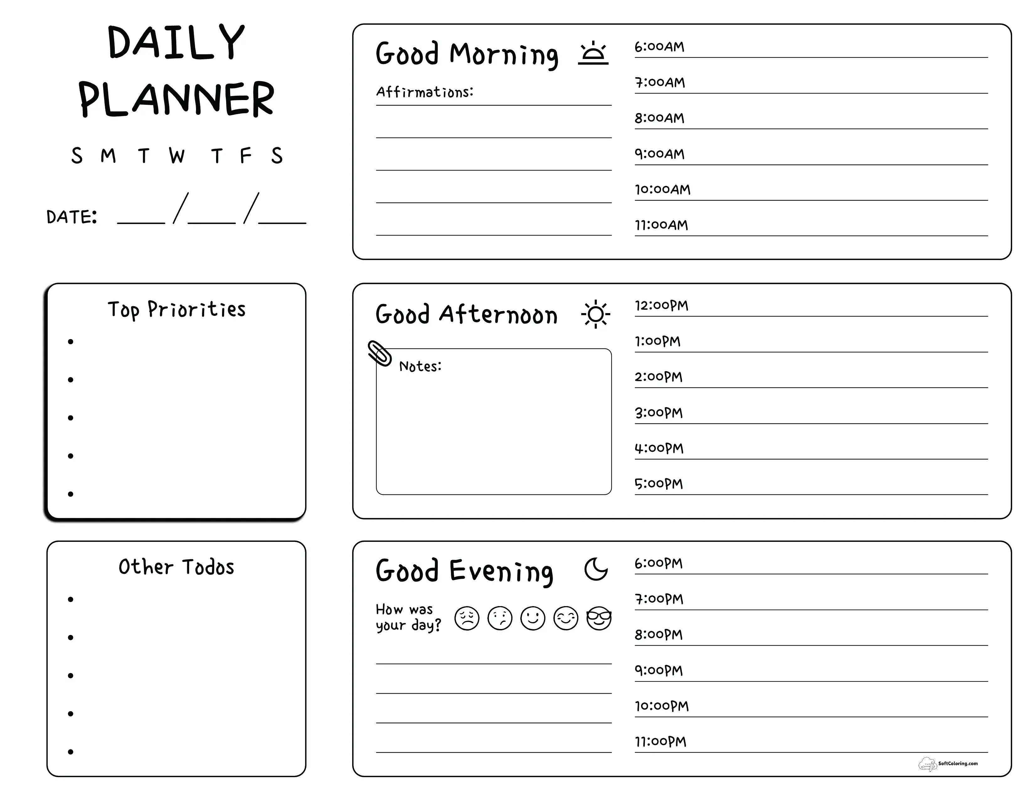 Fun Daily Planner Template With Mood Tracker