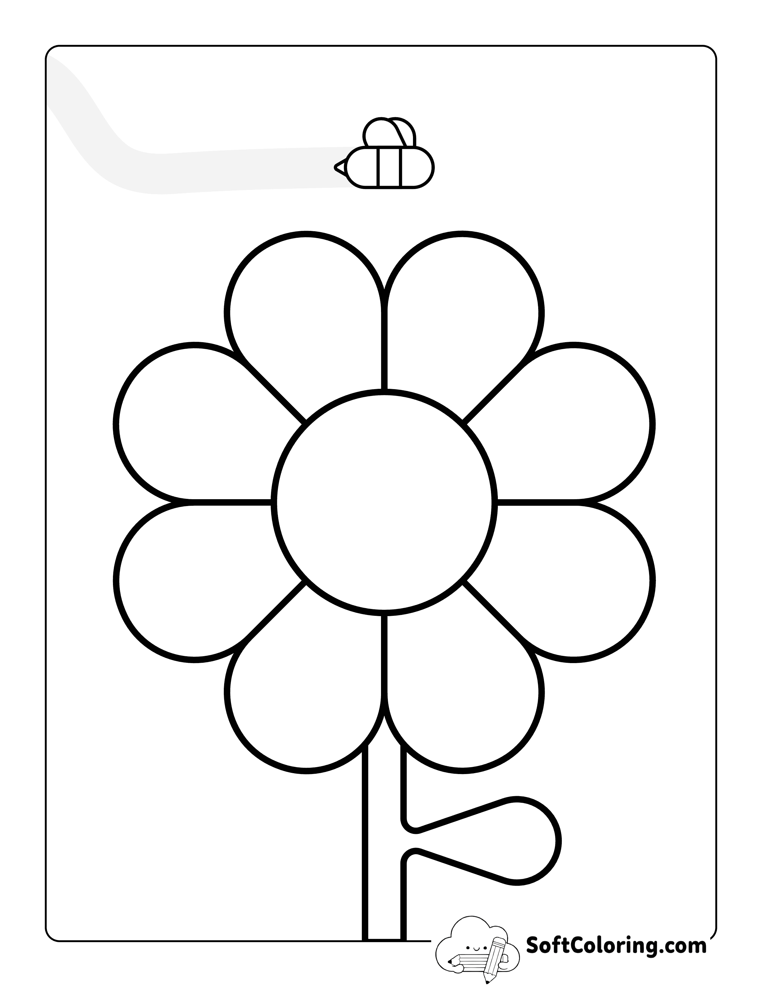 Simple Bee and Daisy Coloring Sheet for Preschoolers