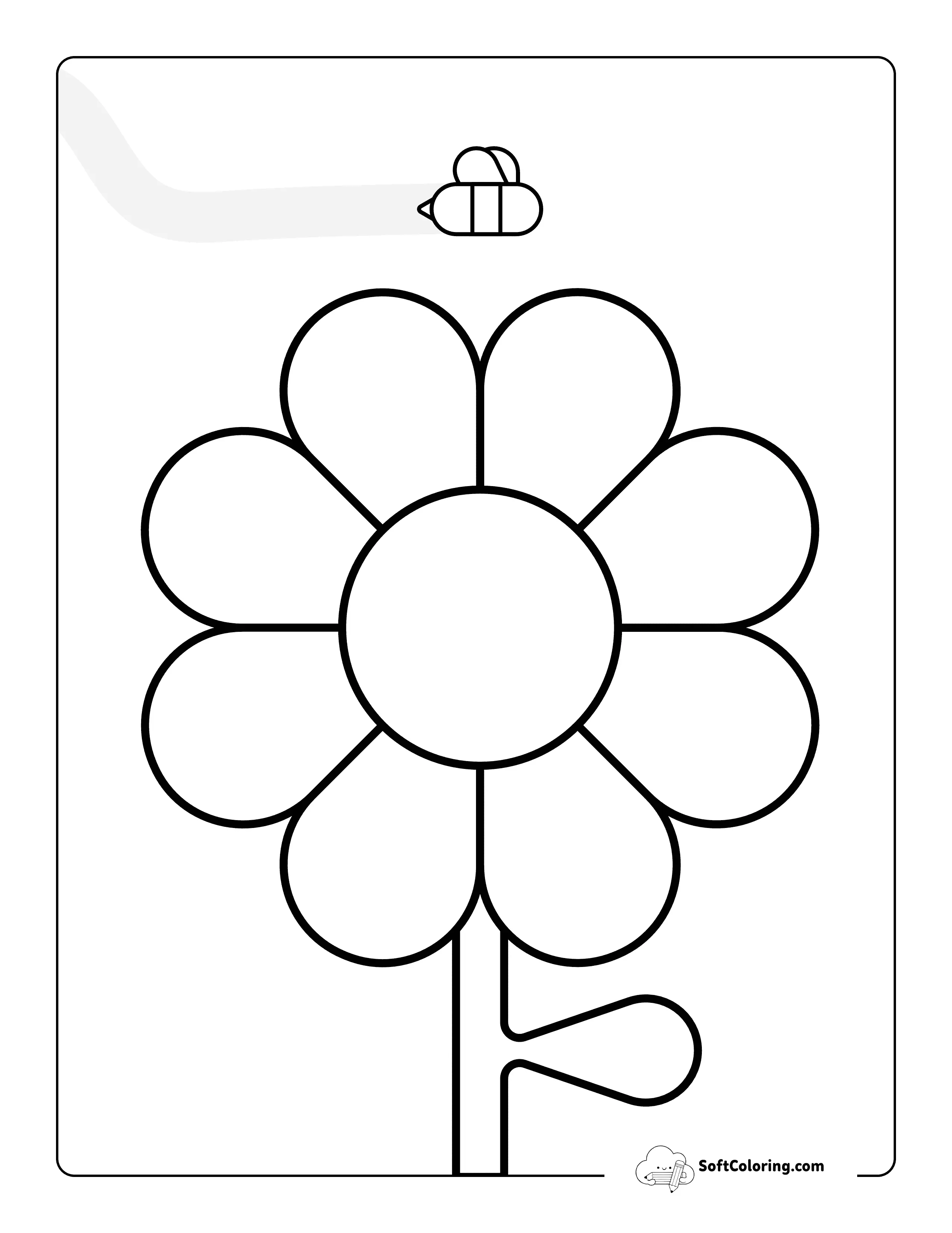 Simple Bee And Daisy Coloring Sheet For Preschoolers