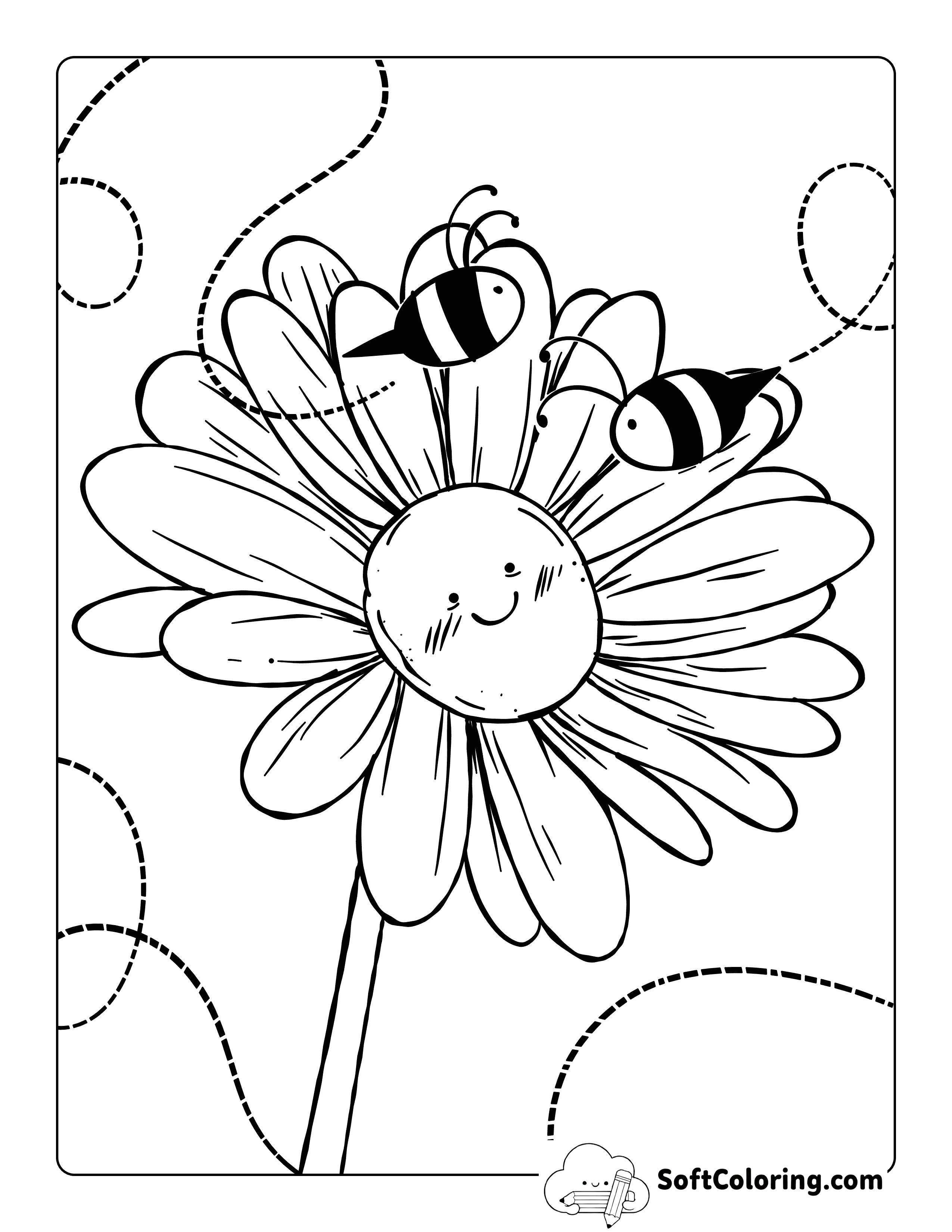 Cute Daisy Illustration with Bees Printable