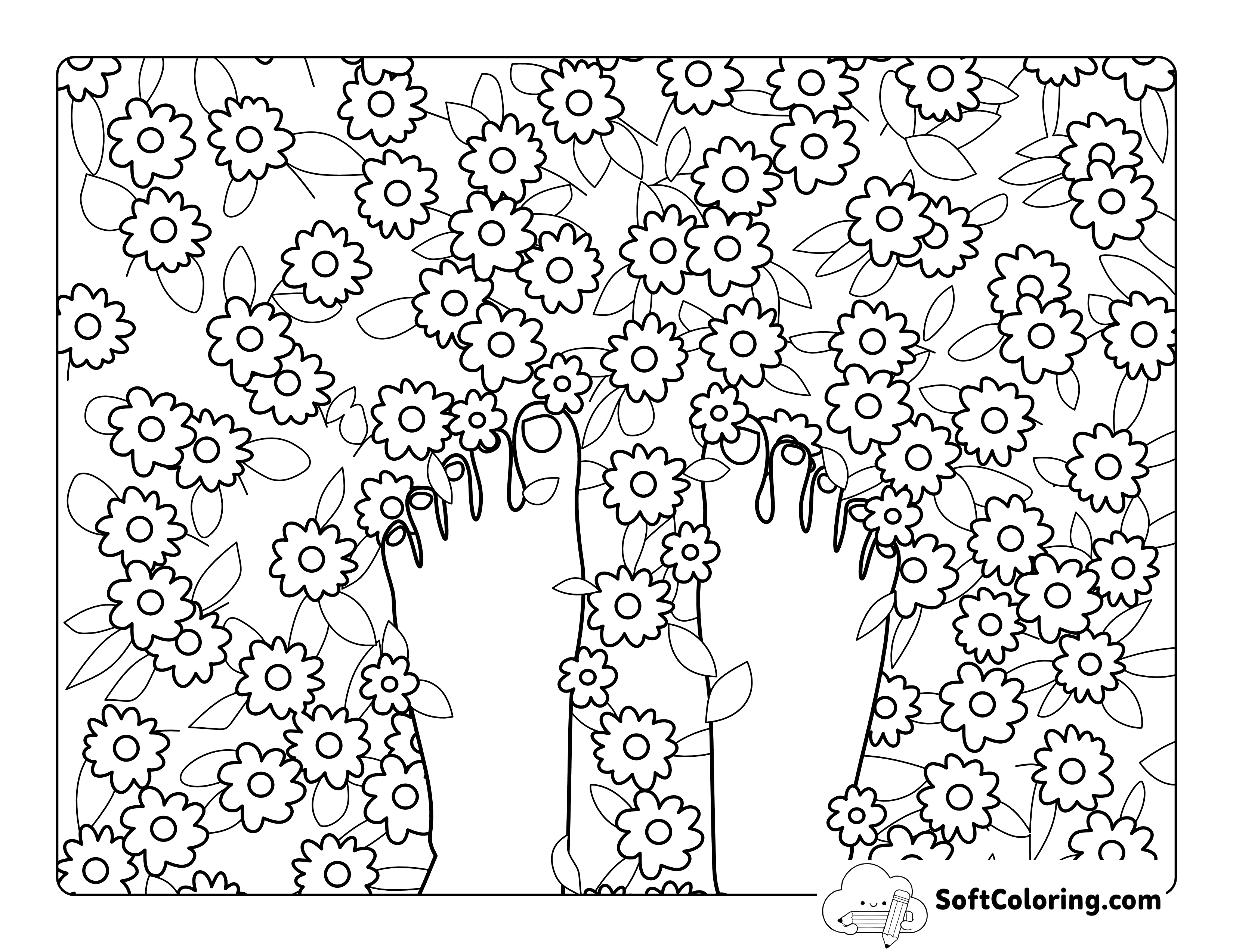 Cute Easy Stepping on Field of Daisies Printable to Color