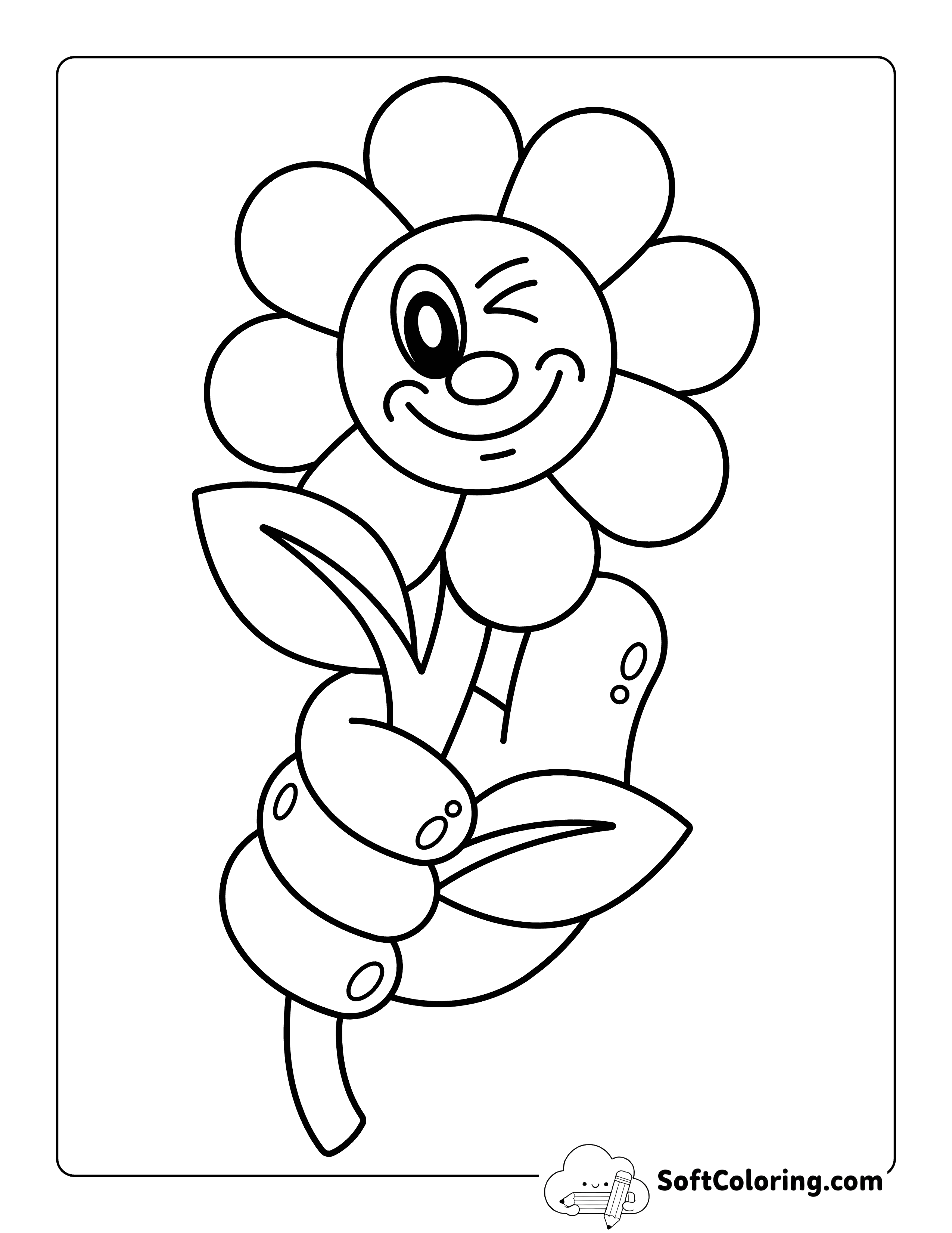 Winking Daisy Coloring Sheet for Kids