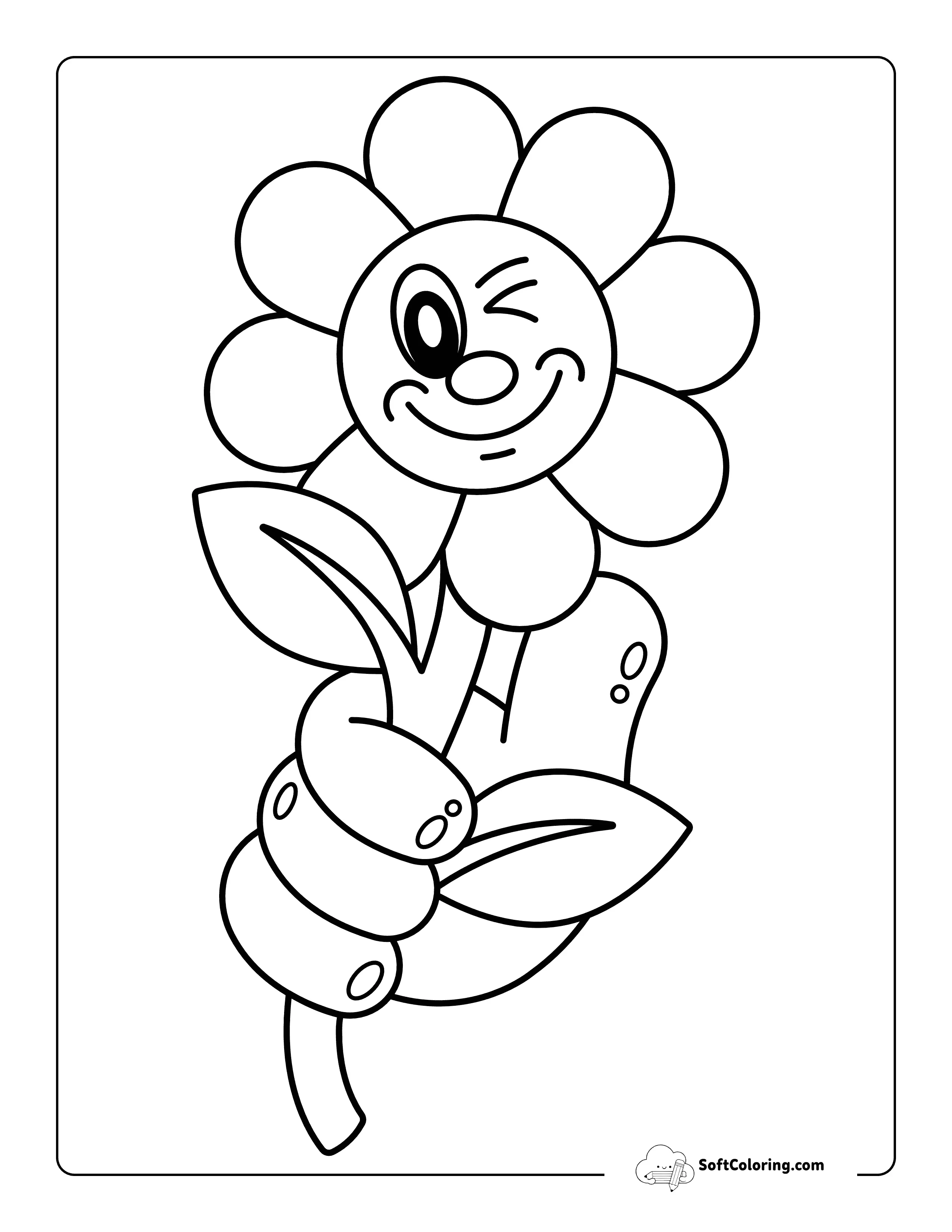 Winking Daisy Coloring Sheet For Kids