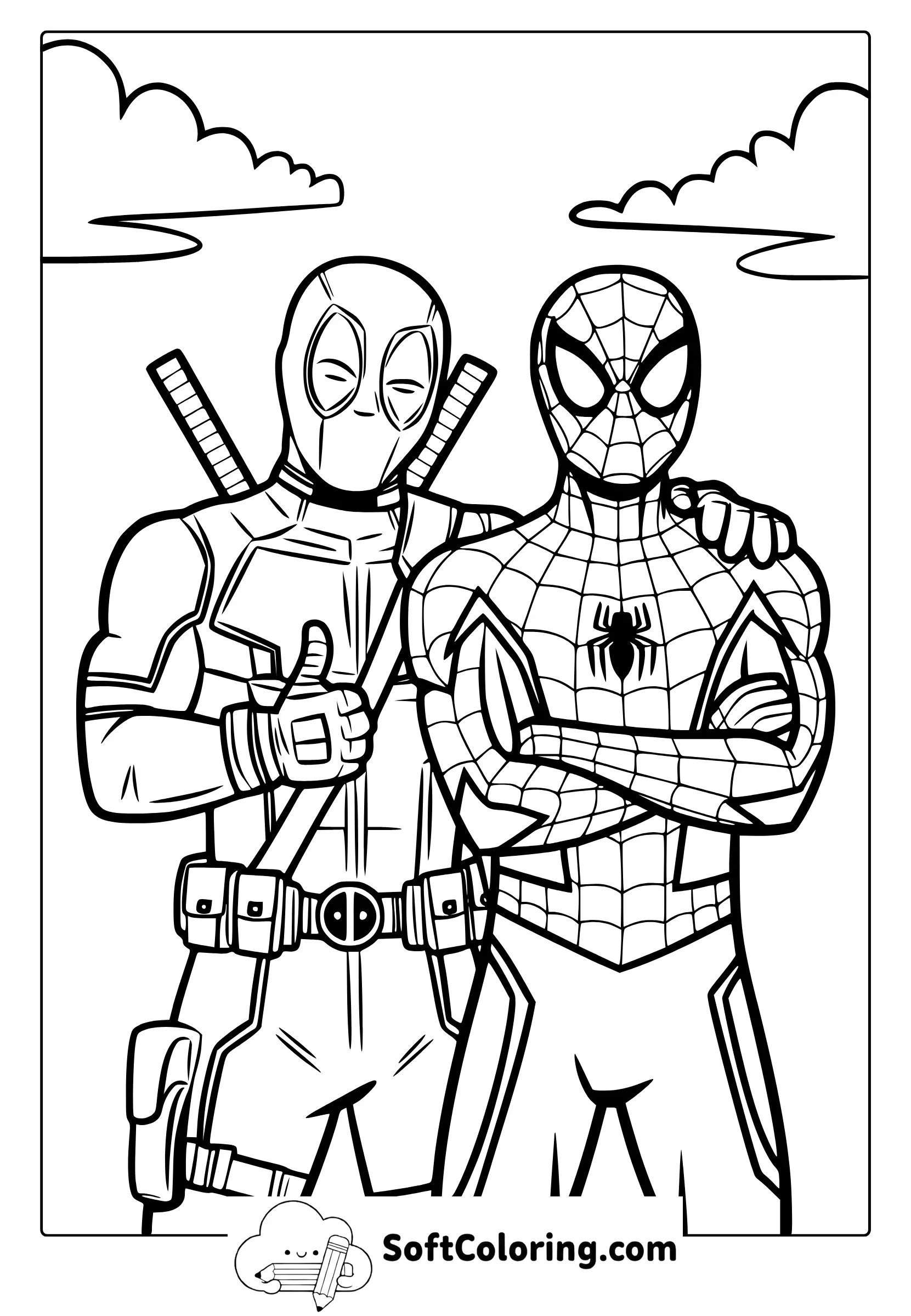 Deadpool And Spiderman Coloring Page