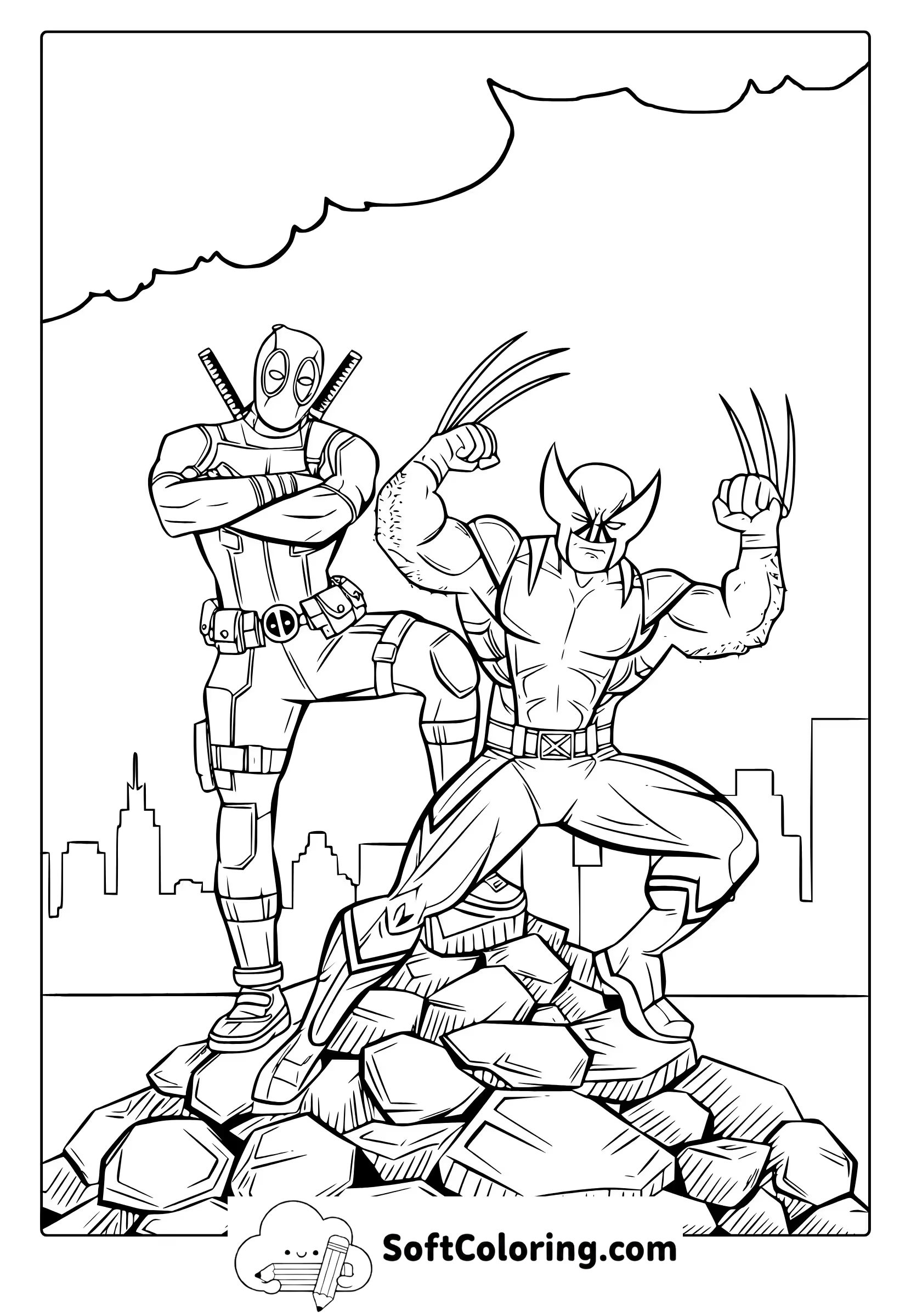 deadpool and wolverine coloring page