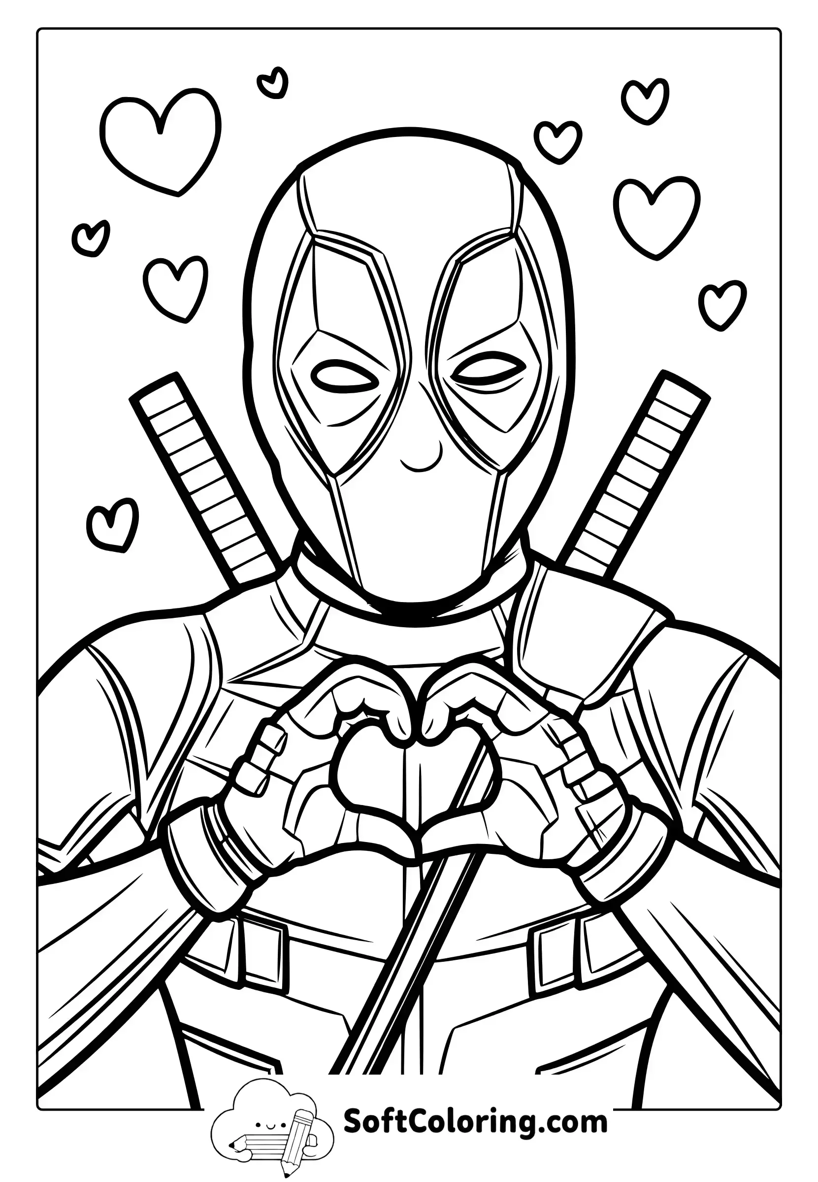 Deadpool Heart Shape Coloring Page