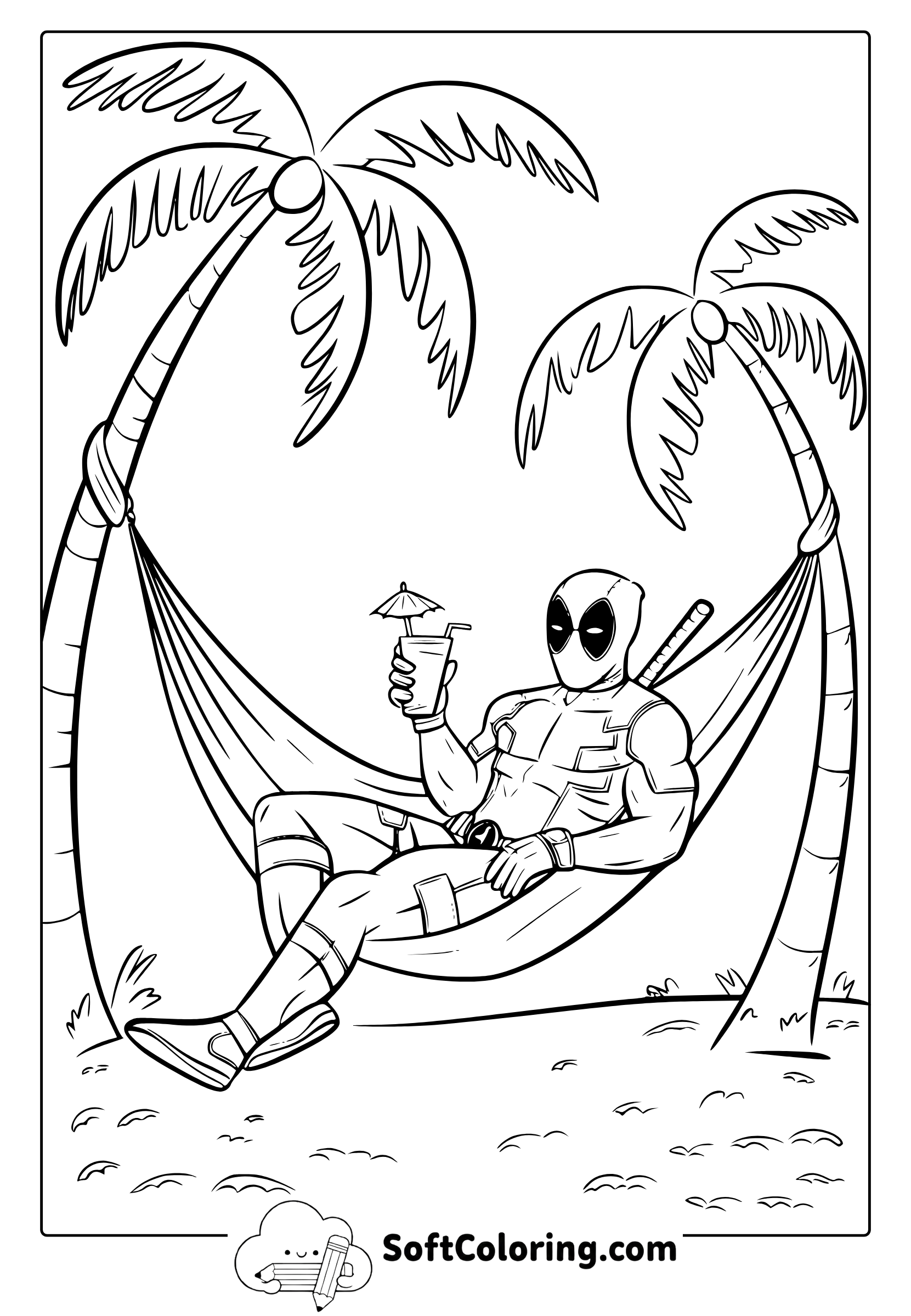 deadpool on vacation coloring page