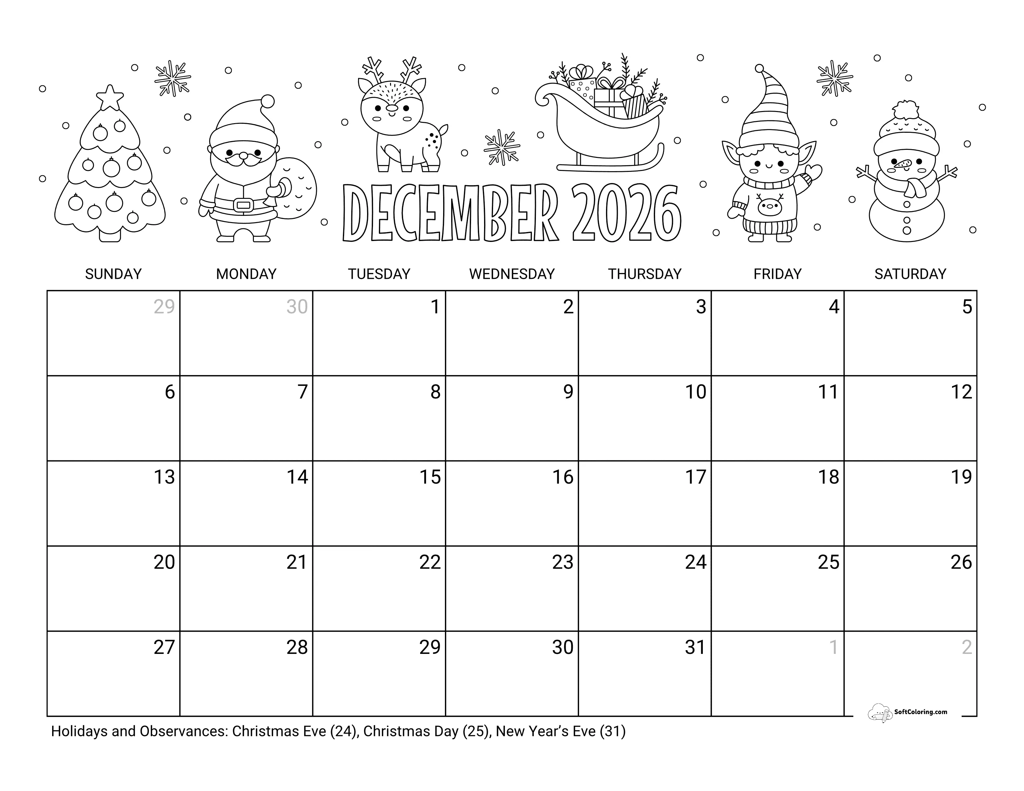 Coloring December 2026 Calendar