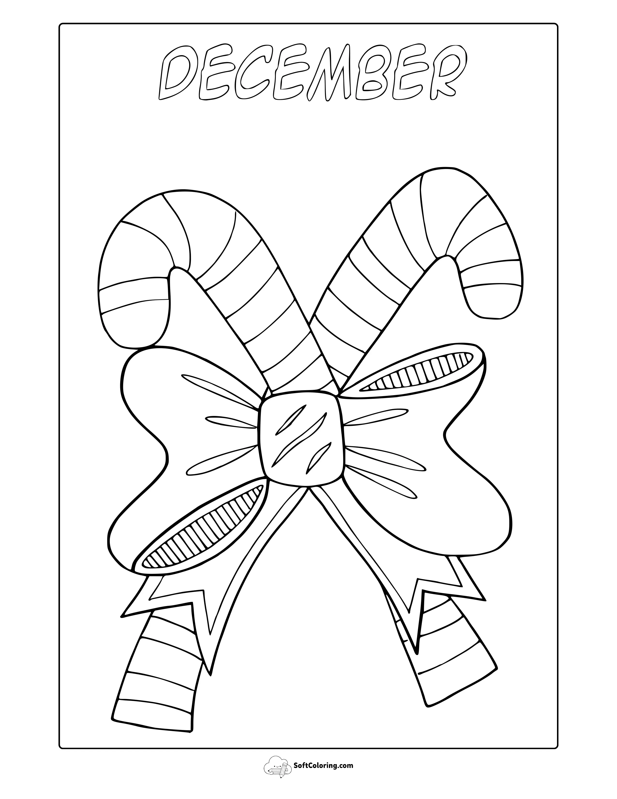 December Christmas Candy Canes Coloring Page