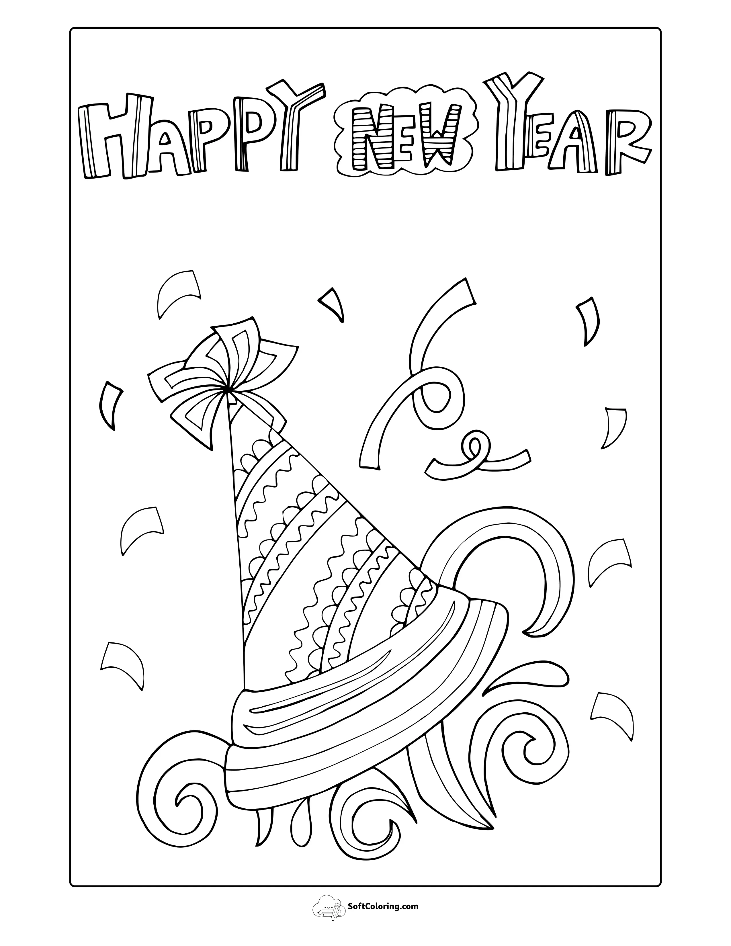 December Happy New Year Coloring Page