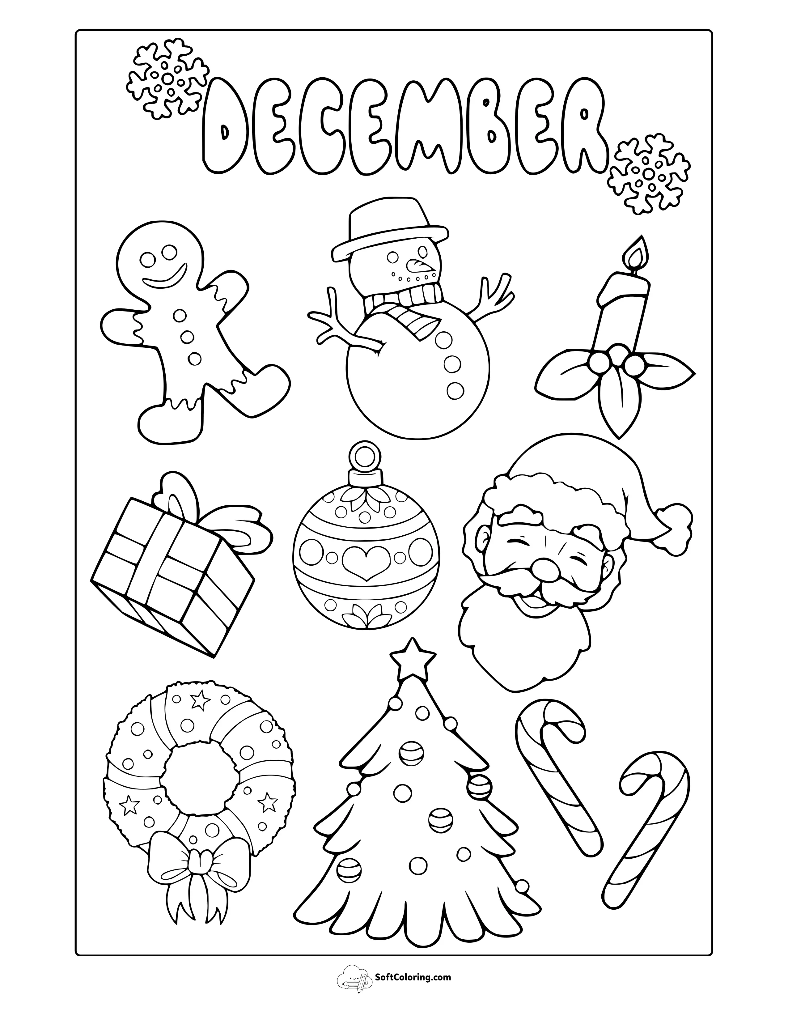 December Icons Coloring Page