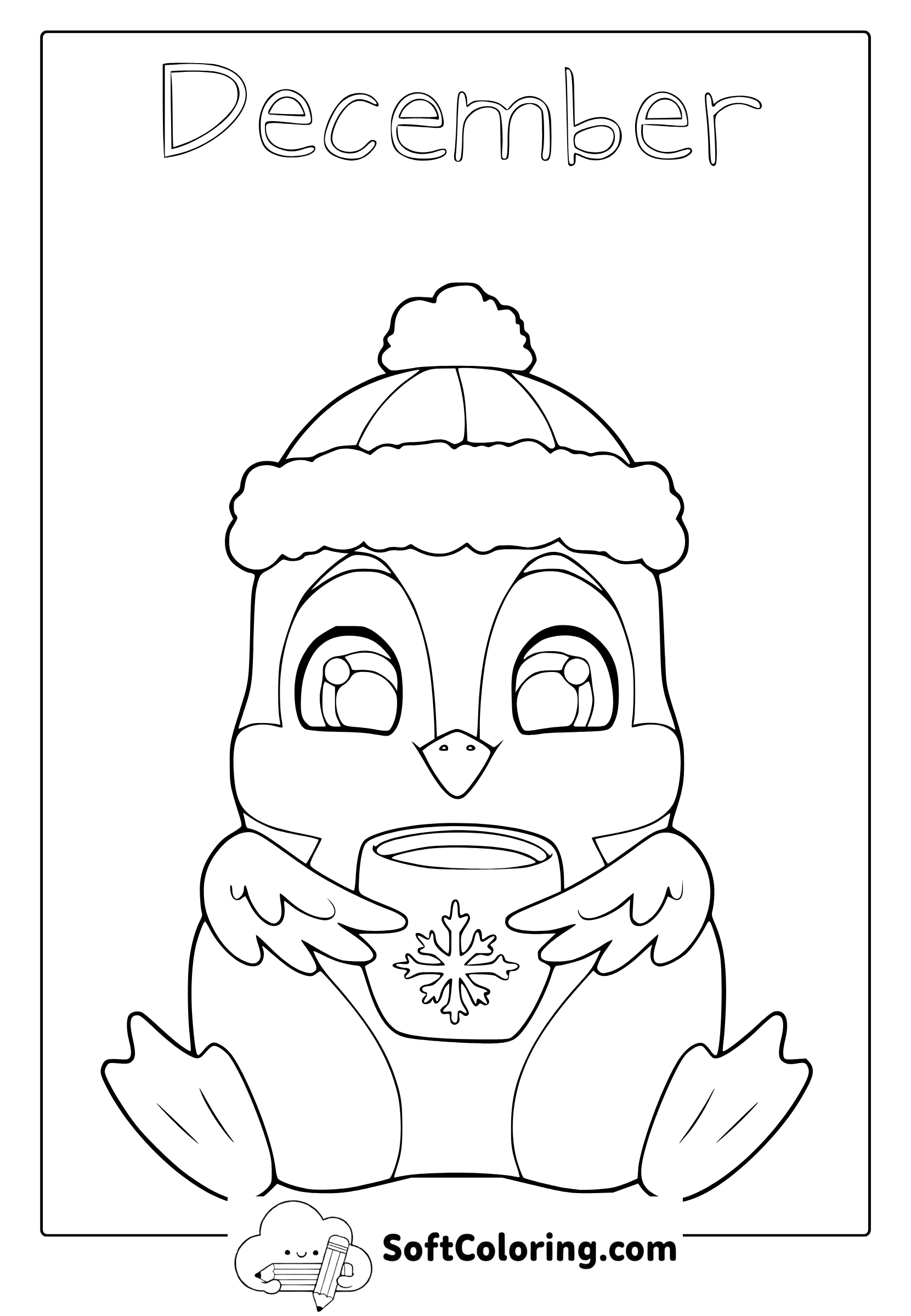december penguin coloring page